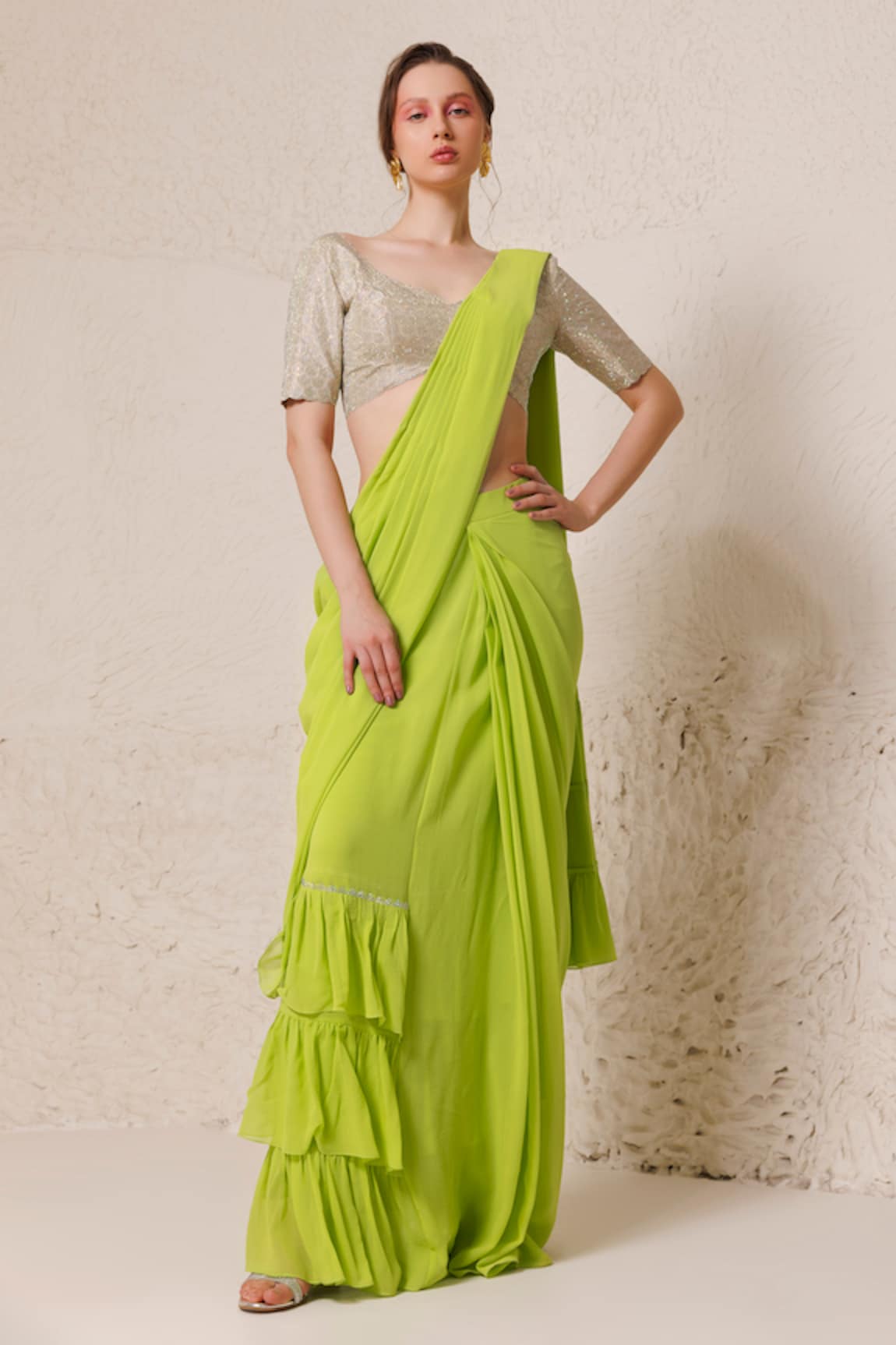 Chhaya Mehrotra Pre-Draped Saree With Geometric Rhinestone Embellished Blouse