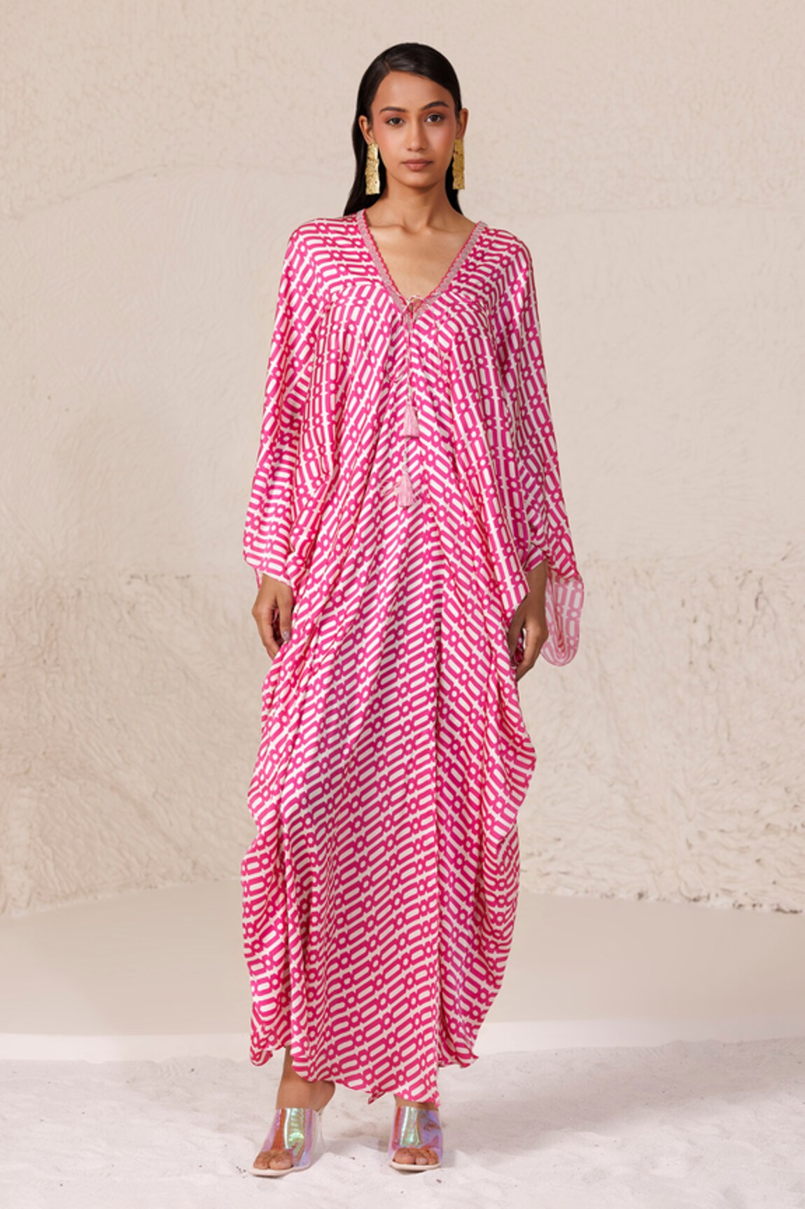 Chhaya Mehrotra Silk Satin Geometric Print Kaftan