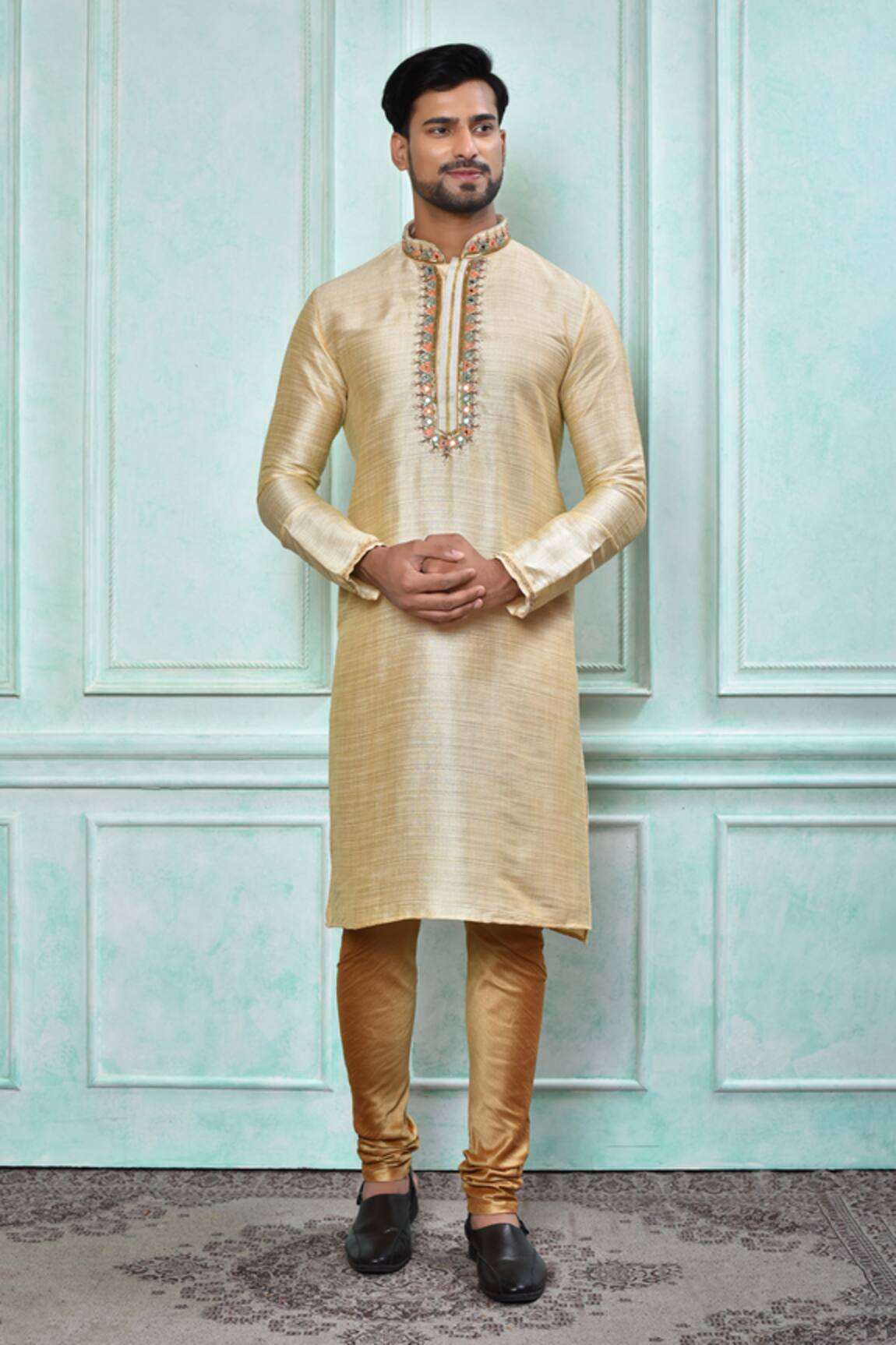 Samyukta Singhania Geometric Embroidered Kurta & Churidar Set 