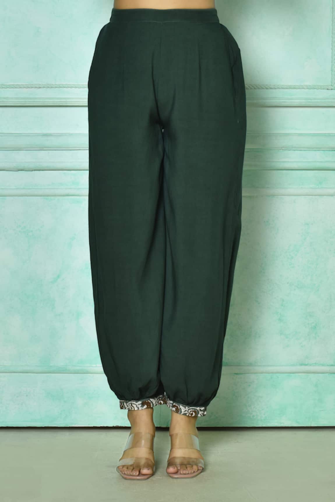 Green Silk Patola Top With Harem Pants
