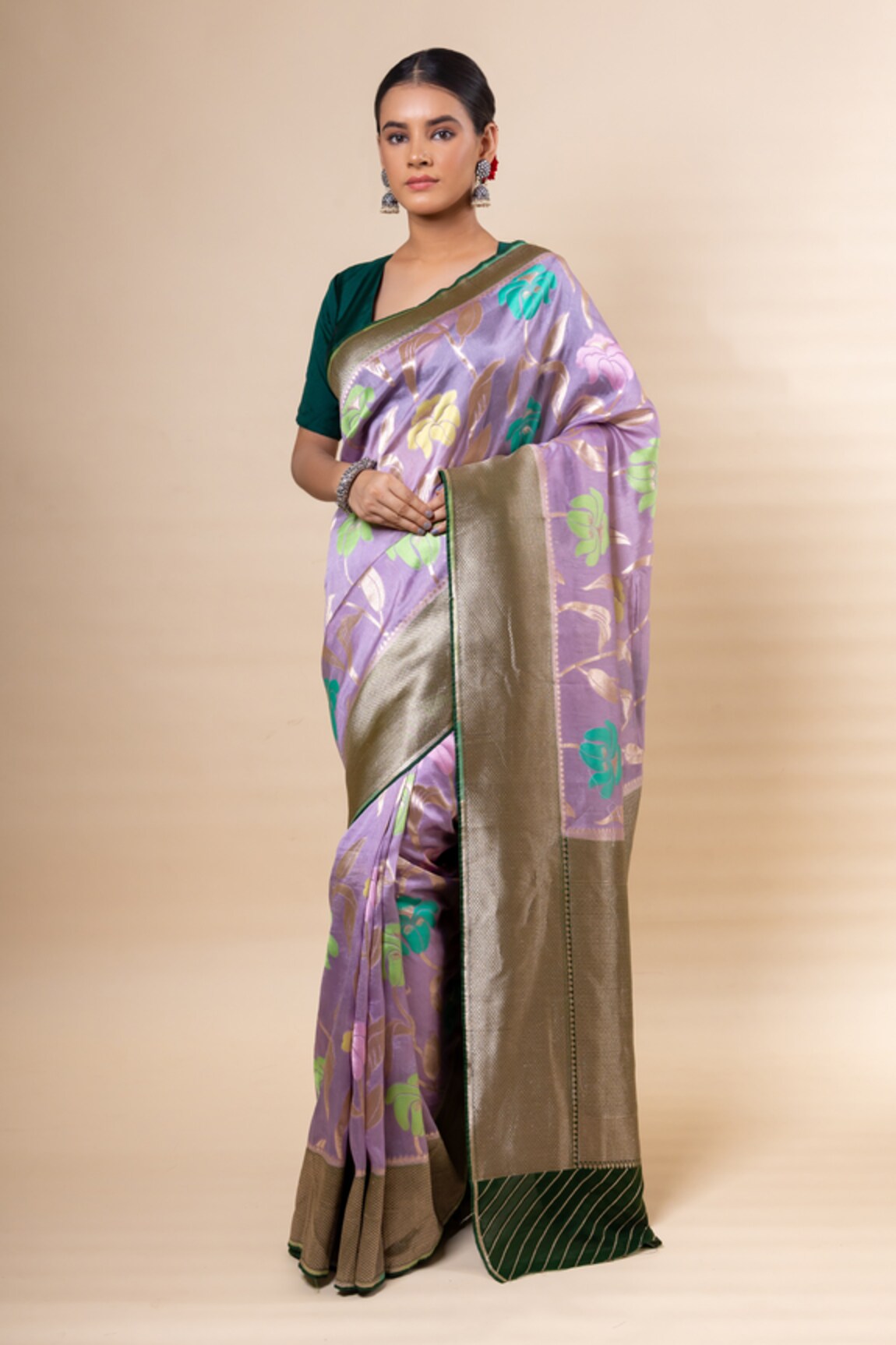 TaBa Kashi By Artika Shah Meenadar Jaal Pattern Saree With Unstitched Blouse Fabric