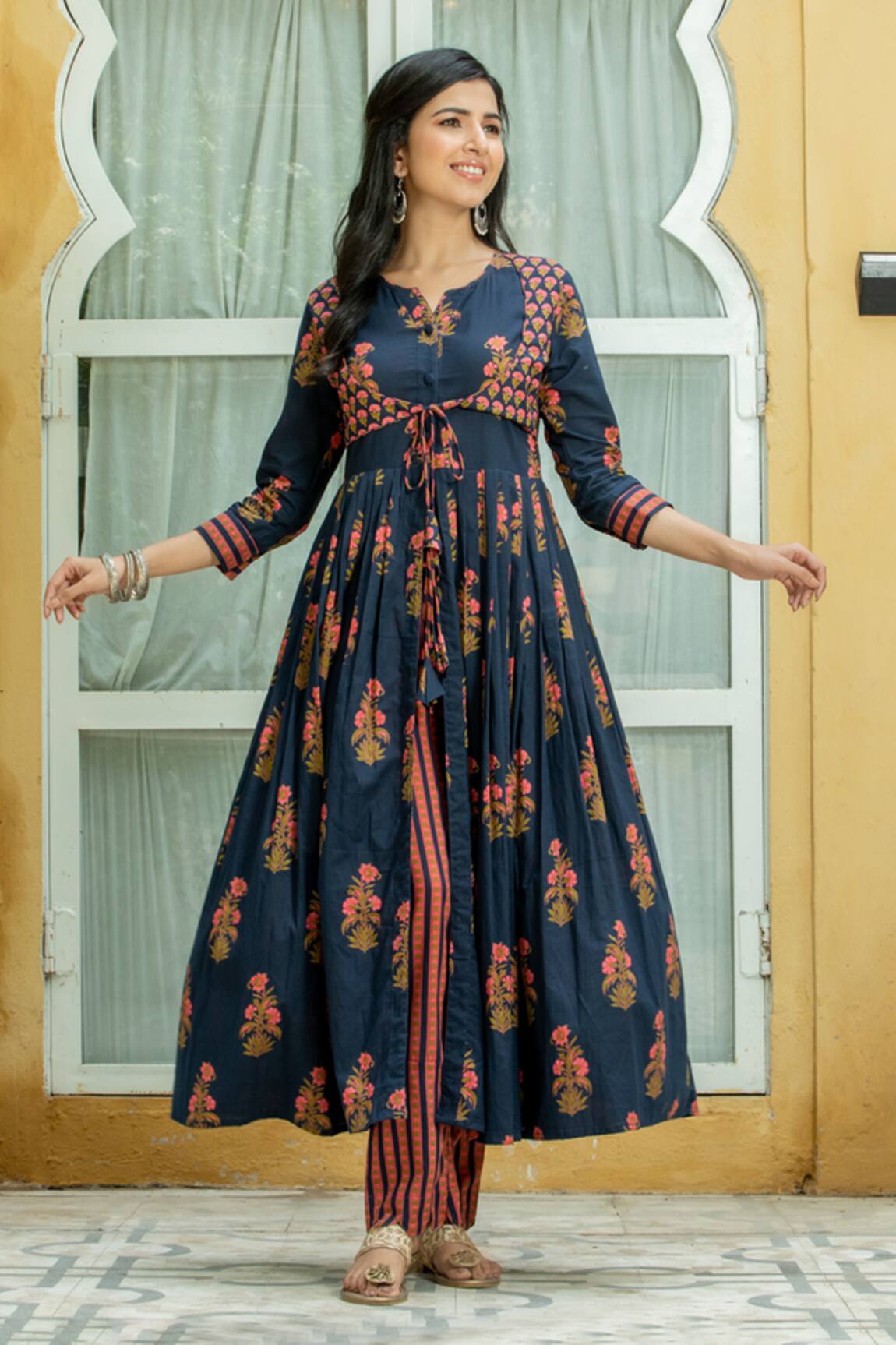 Kohsh Mughal Print Anarkali With Pant