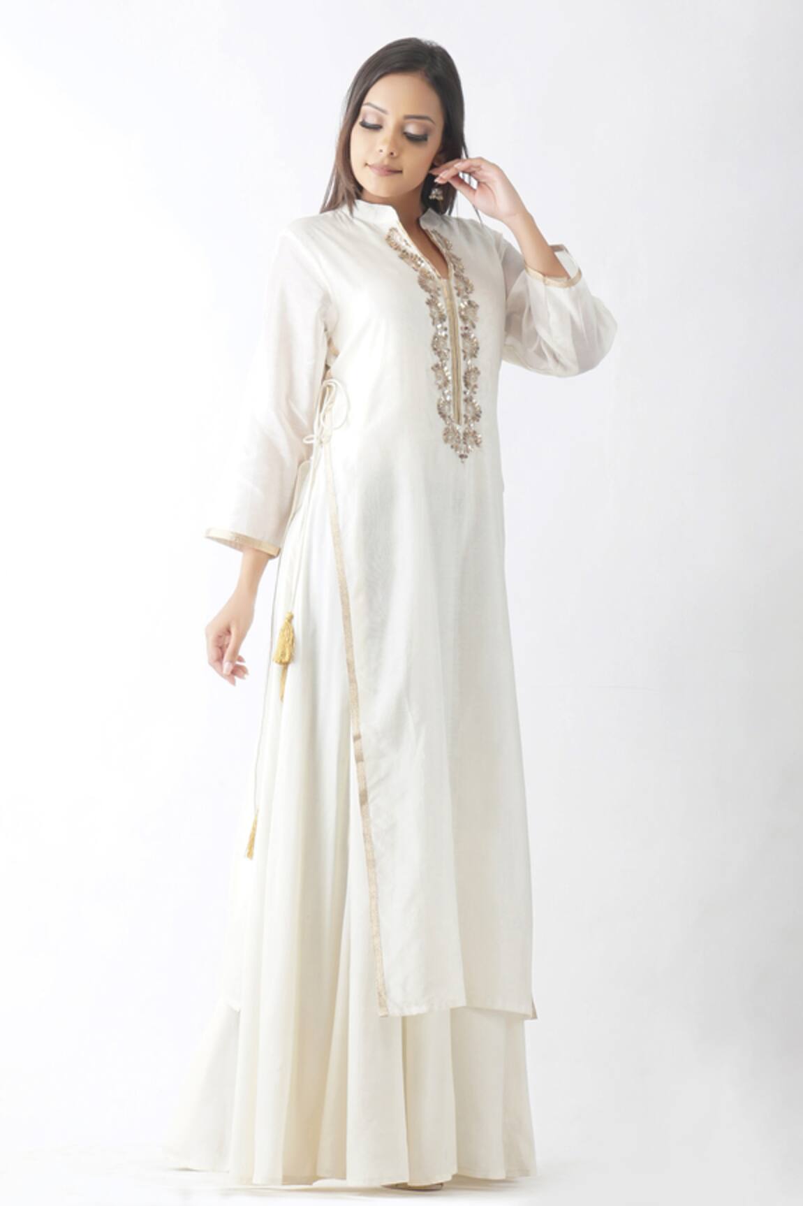 OMI Sequin Embroidered Yoke Chanderi Layered Kurta 