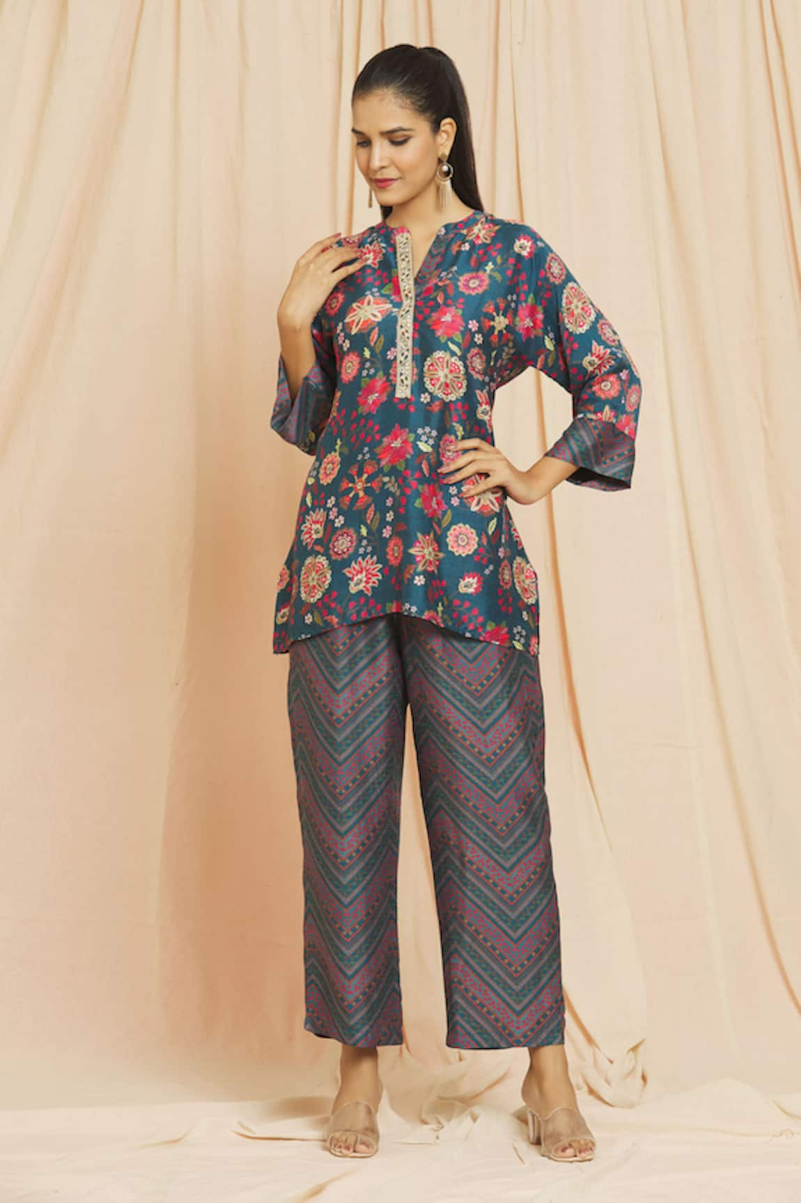 Meghna Panchmatia Silk Royal Floral Print Top & Pant Set