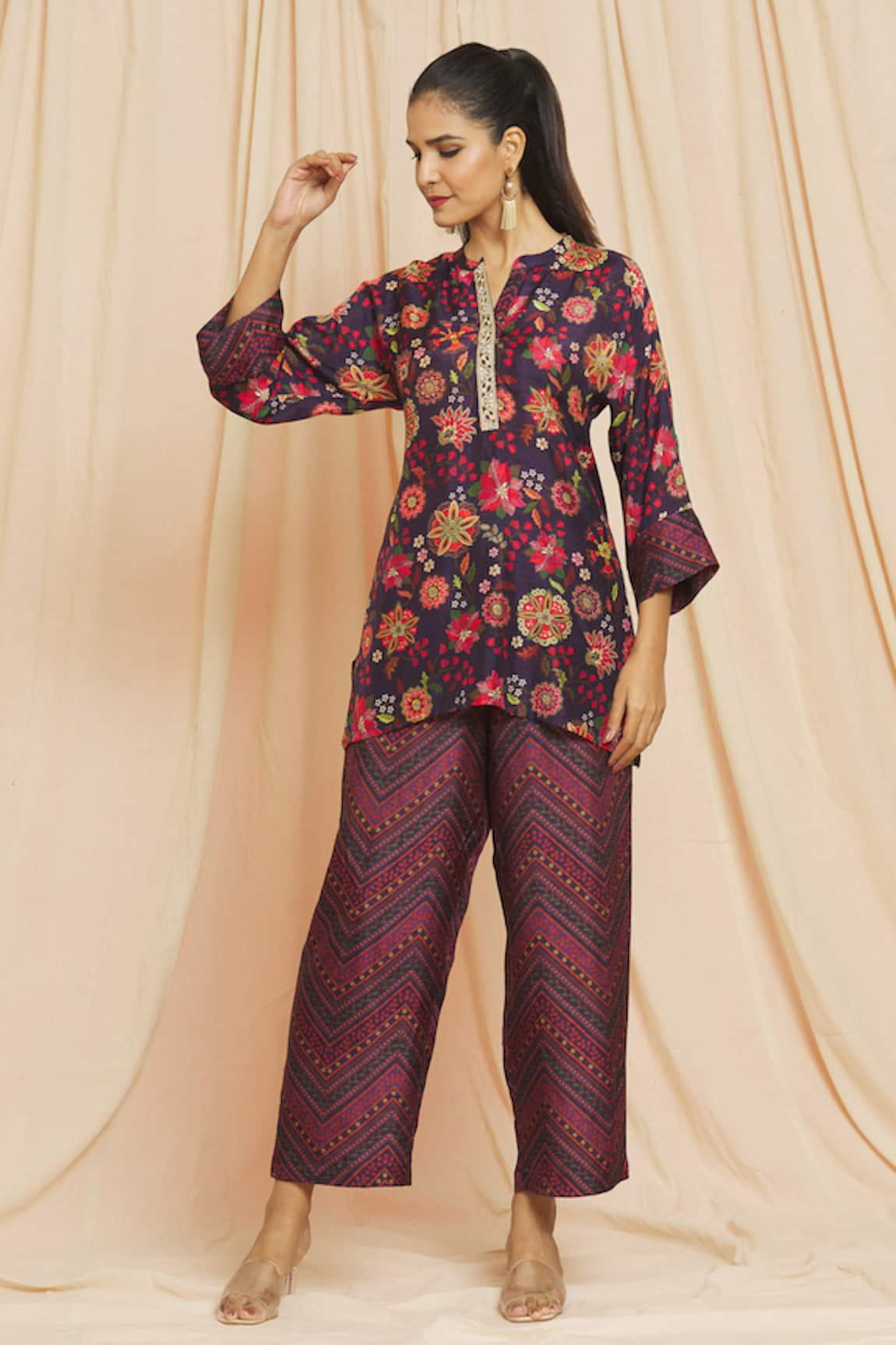 Meghna Panchmatia Royal Floral Digital Print Silk Top & Pant Set