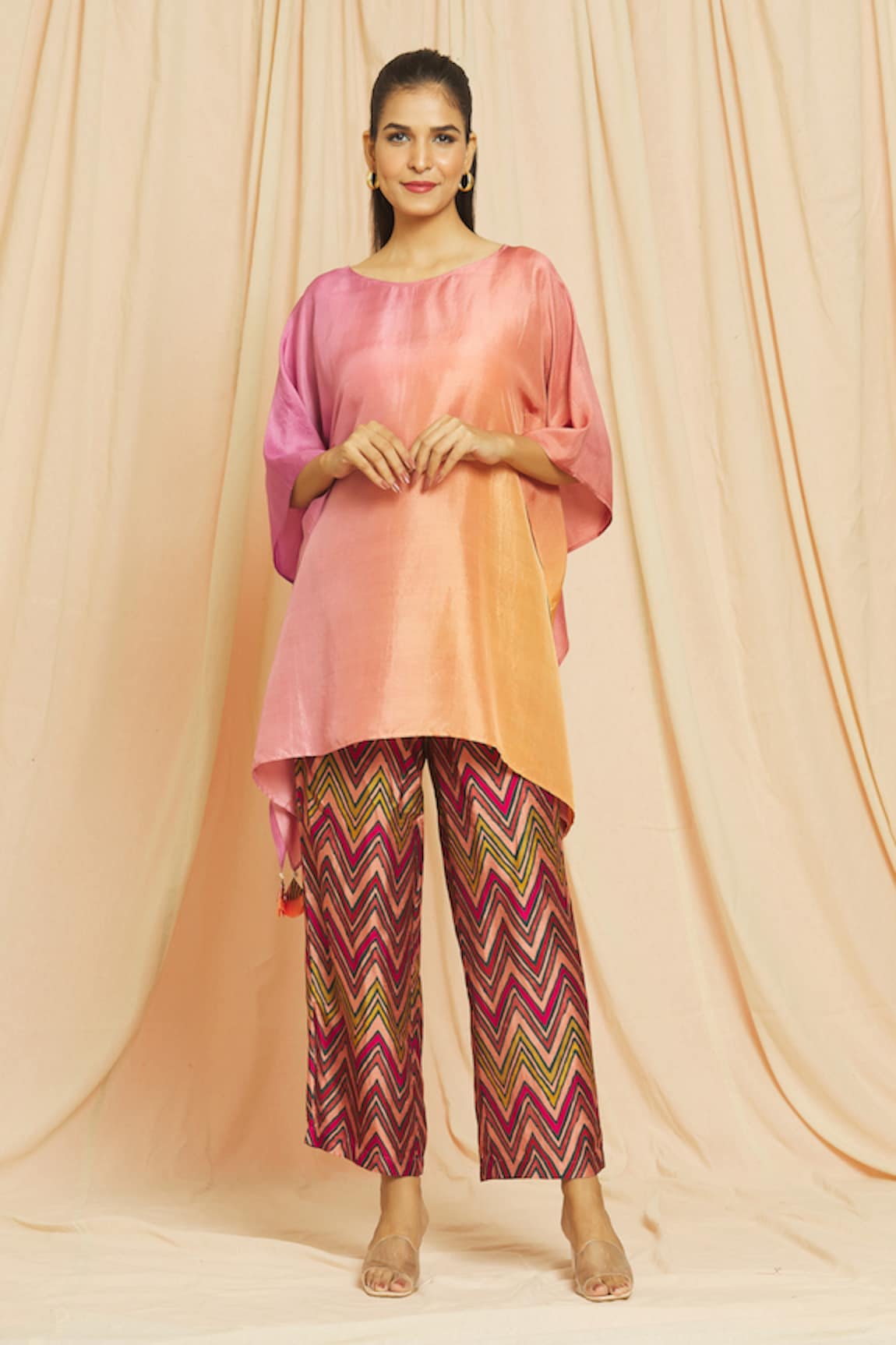 Meghna Panchmatia Ombre Kaftan Top & Printed Pant Set