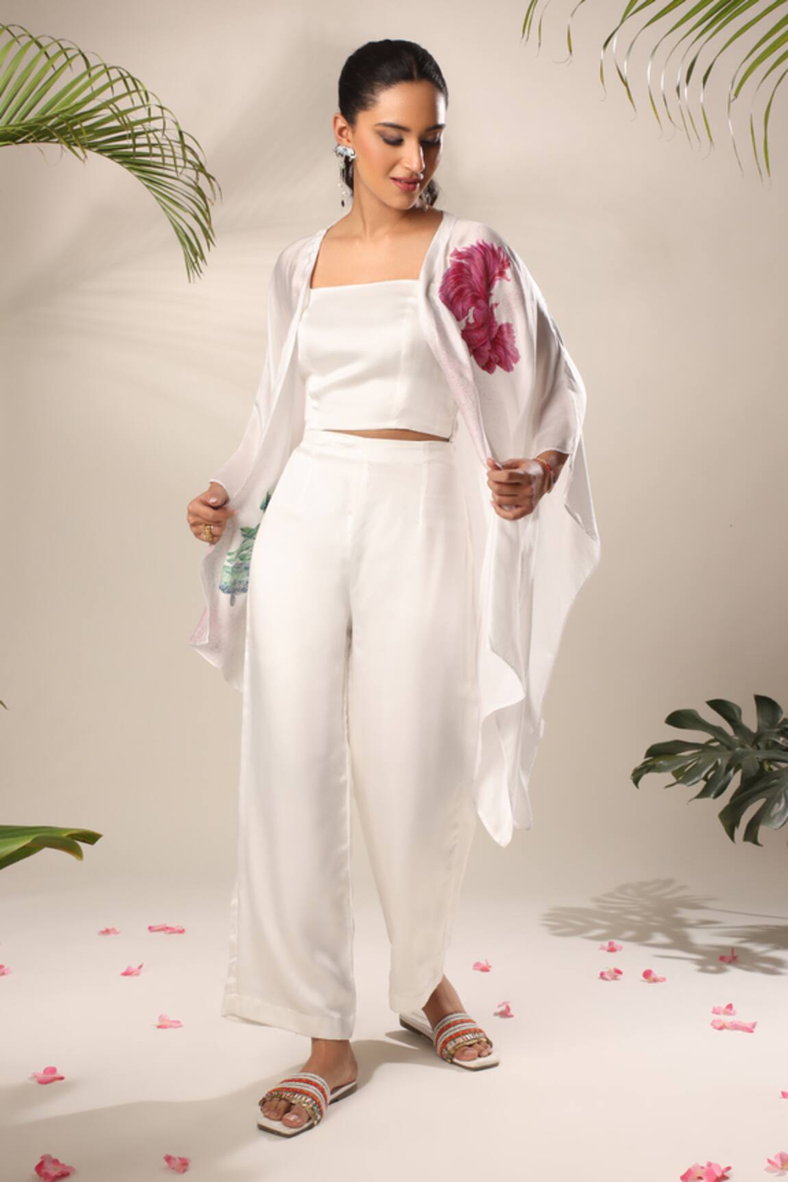 Kyra By Nina + Deepika Hand Painted Dancing Bettas Jacket Pant Set 