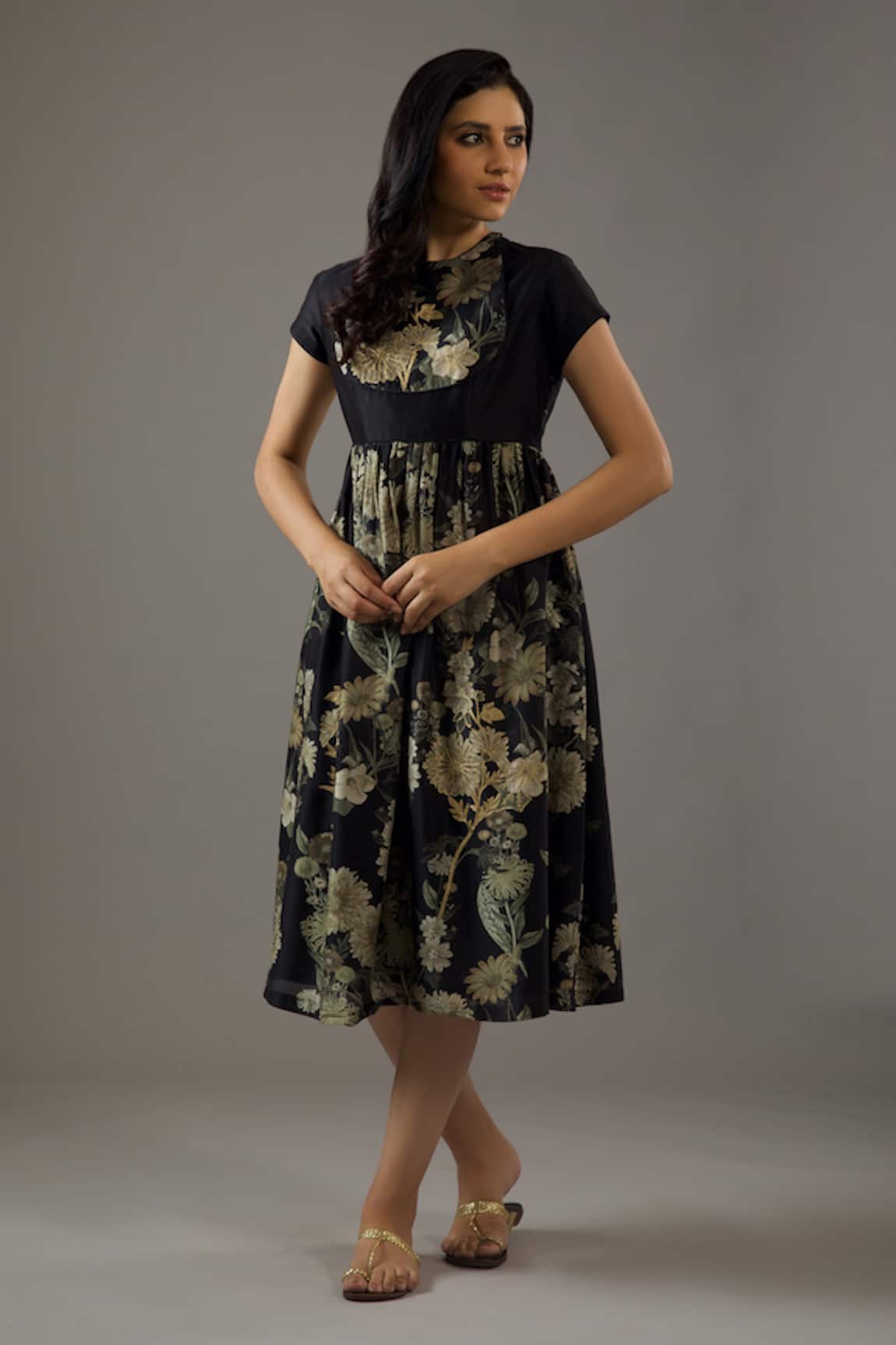 Balance By Rohit Bal Chanderi Silk Floret Print Dress