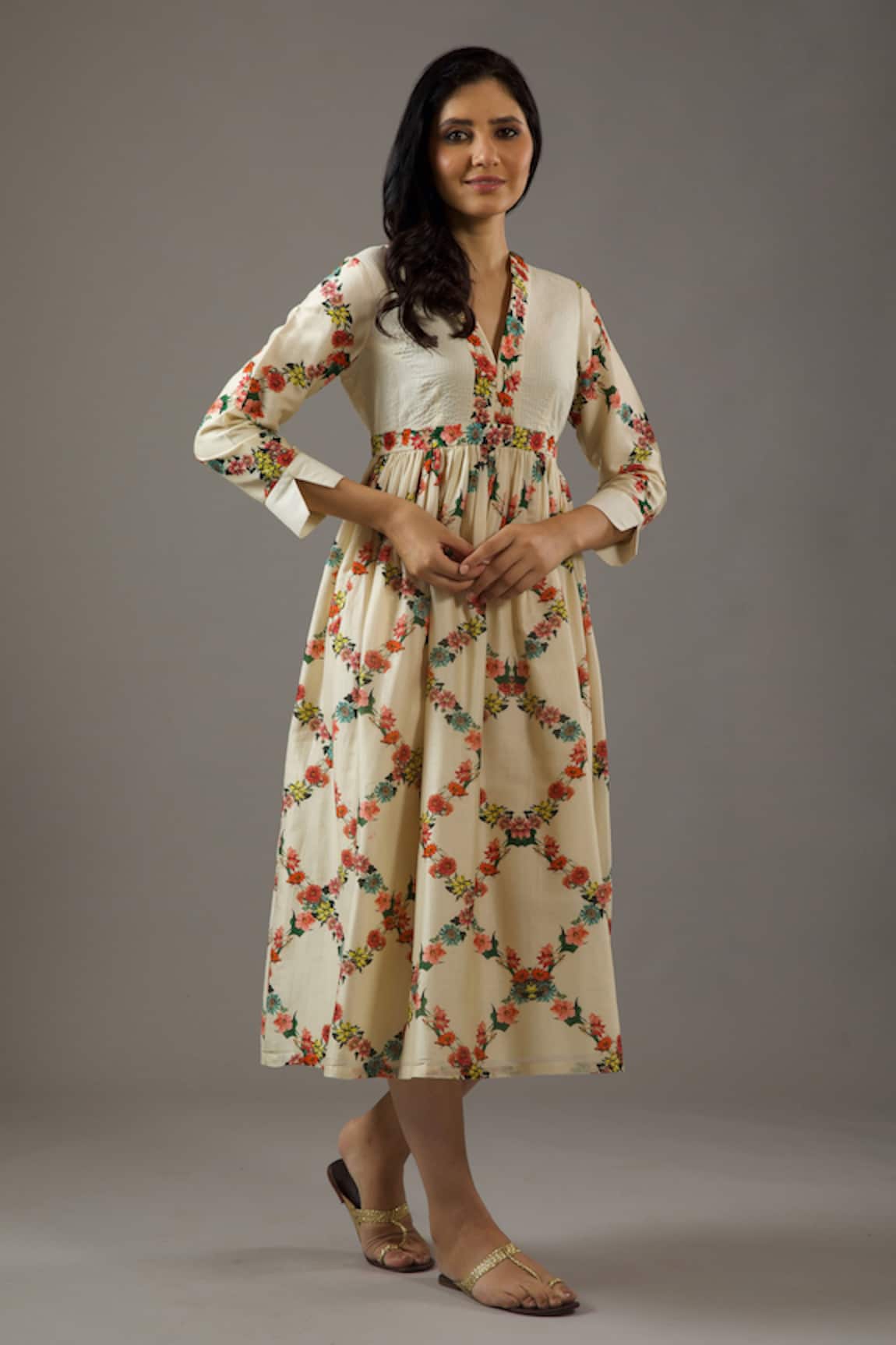 Balance by Rohit Bal Chanderi Silk Flower Print Dress