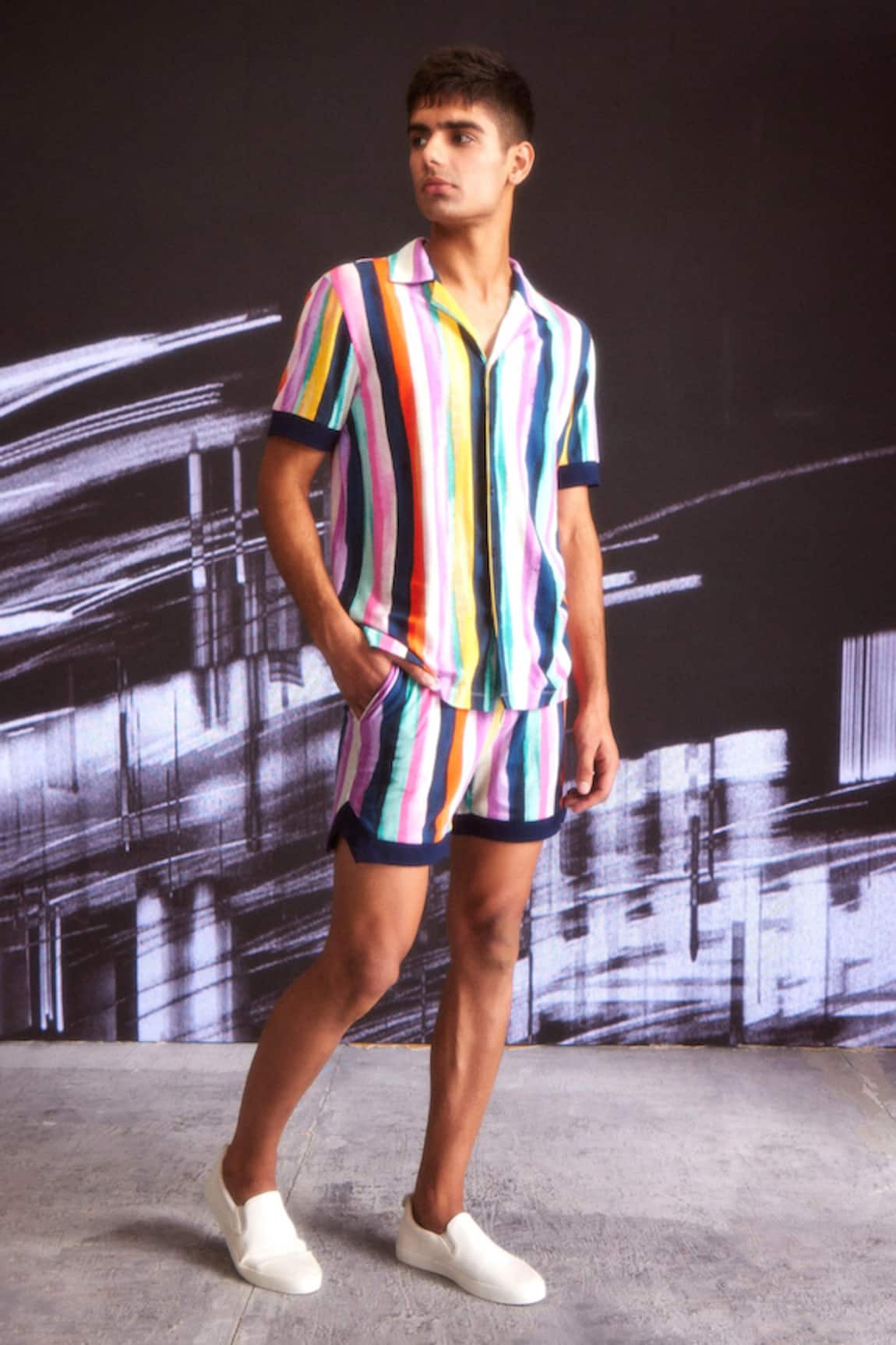 Dash and Dot Casual Stripe Print Shirt & Shorts Set