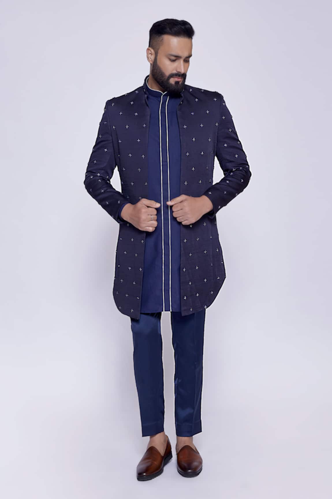 Arjun Kilachand French Knot Embroidered Jacket & Kurta Set