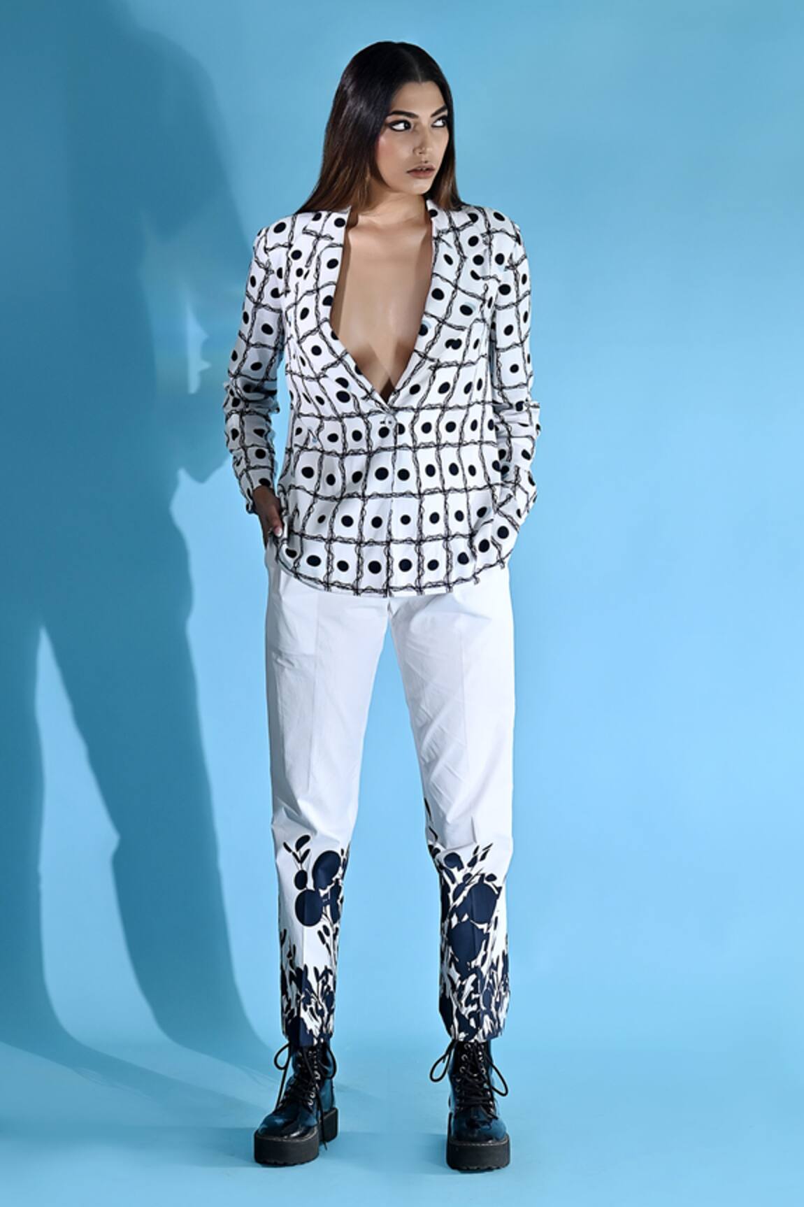 Jyoti Sachdev Iyer Geometric Print Bamboo Jacket & Trouser Set 
