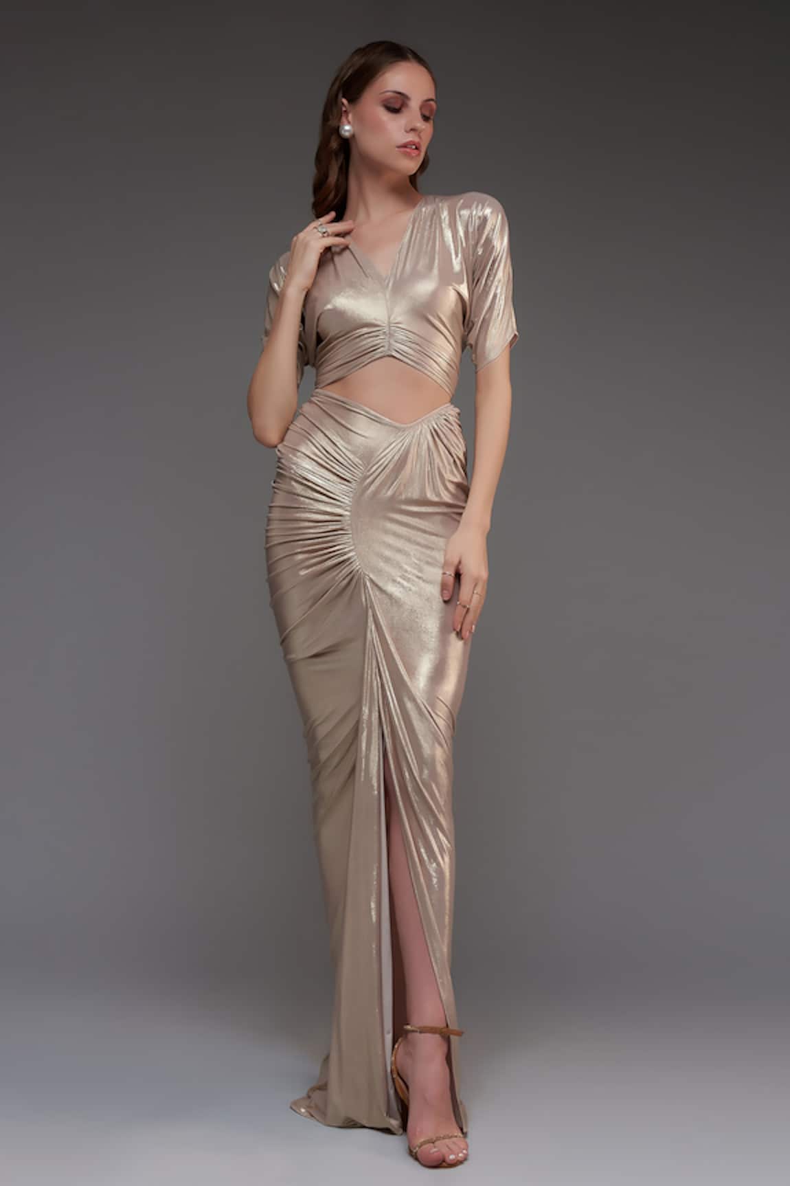 Cham Cham Metallic Ruched Skirt With Top