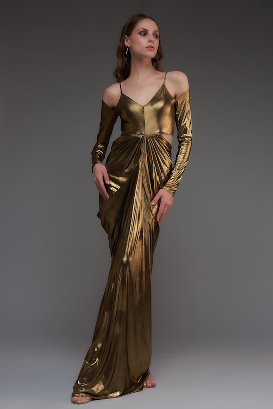 Cham Cham Side Cut Out Metallic Gown