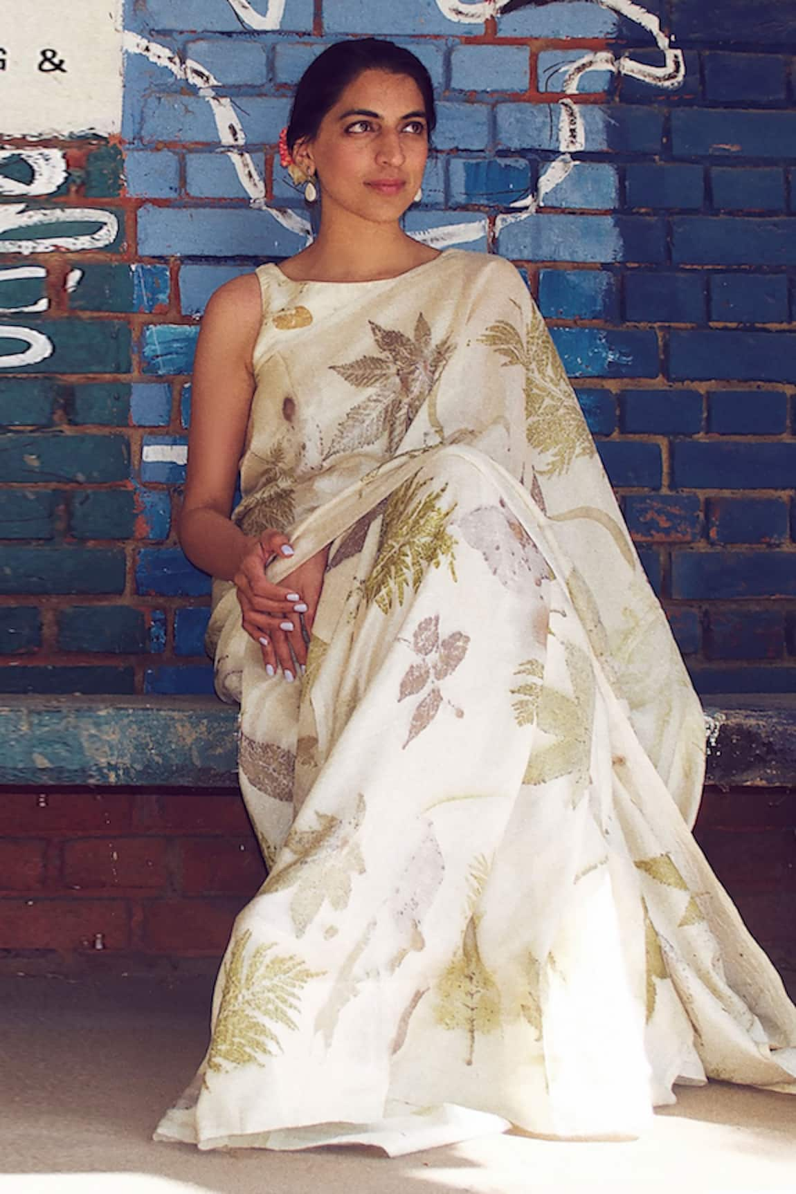 Jasmine Bains Foliage Eco Print Saree With Blouse