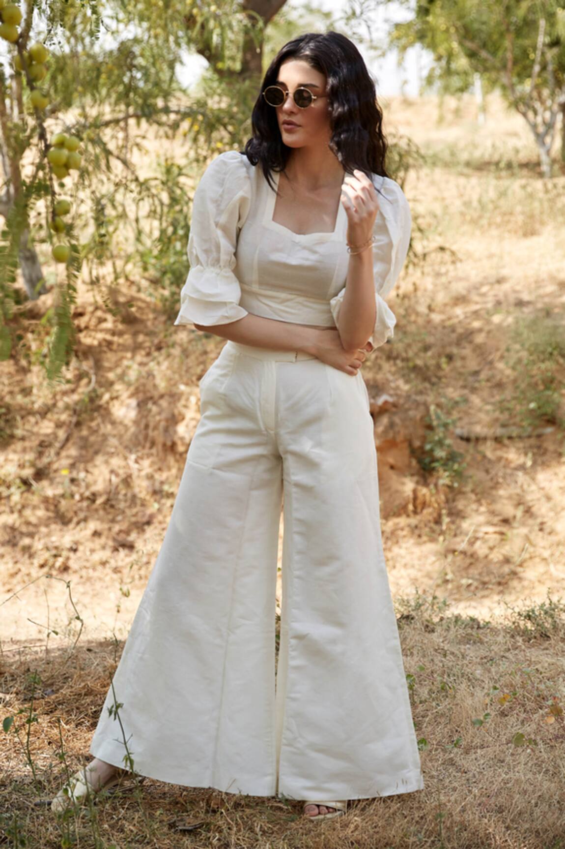 Palak Khandelwal Linen Puff Sleeve Top & Pant Set