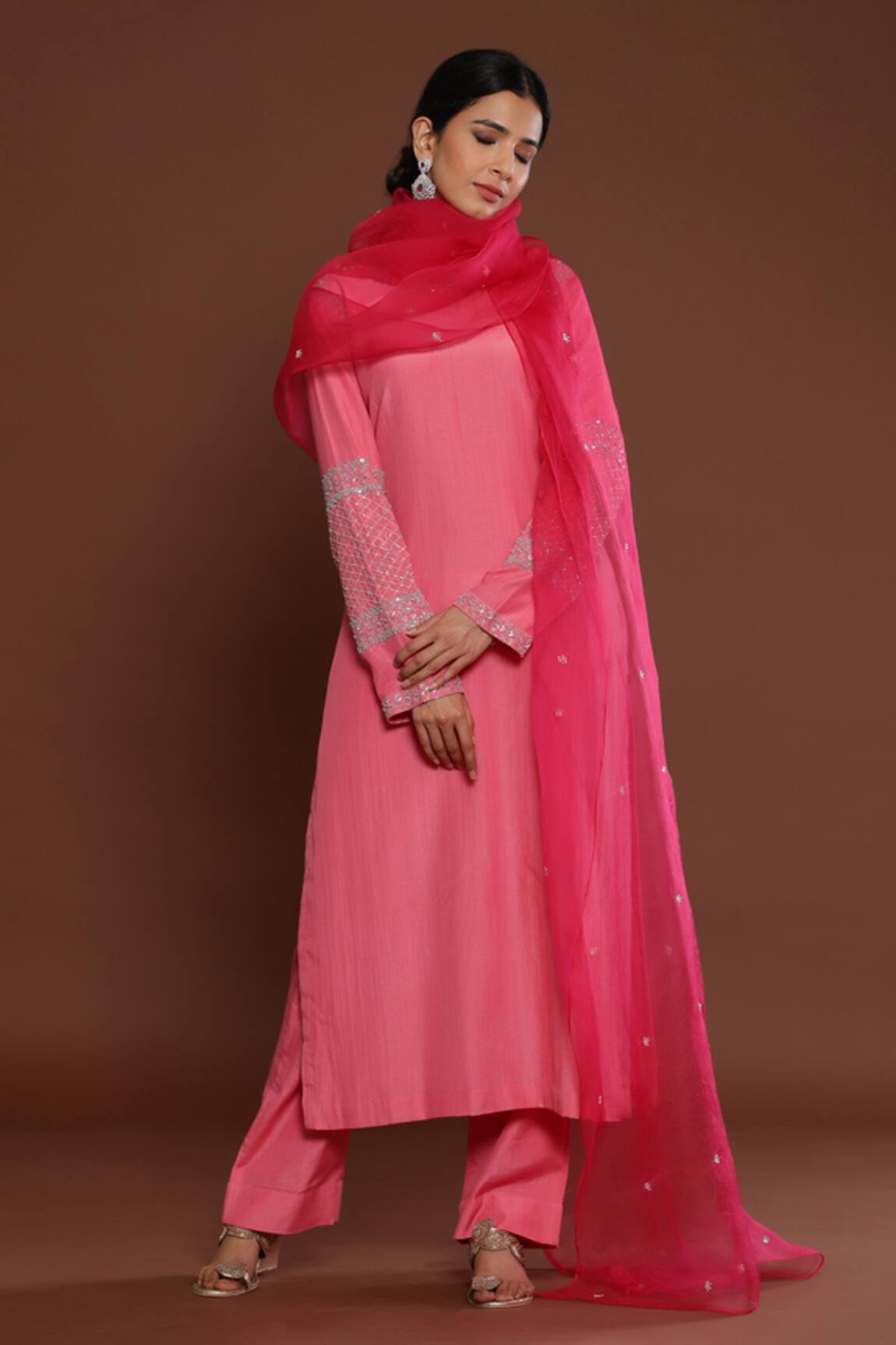 Palak Khandelwal Sleeve Cutdana Embroidered Kurta Pant Set