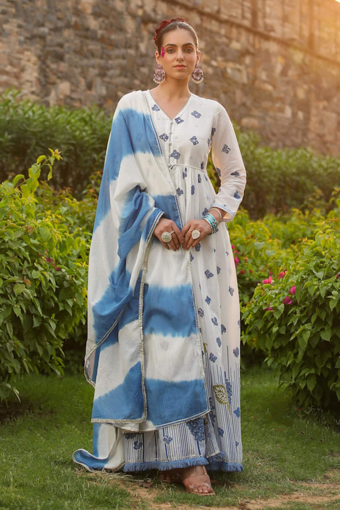 Bairaas Block Print Anarkali With Dupatta