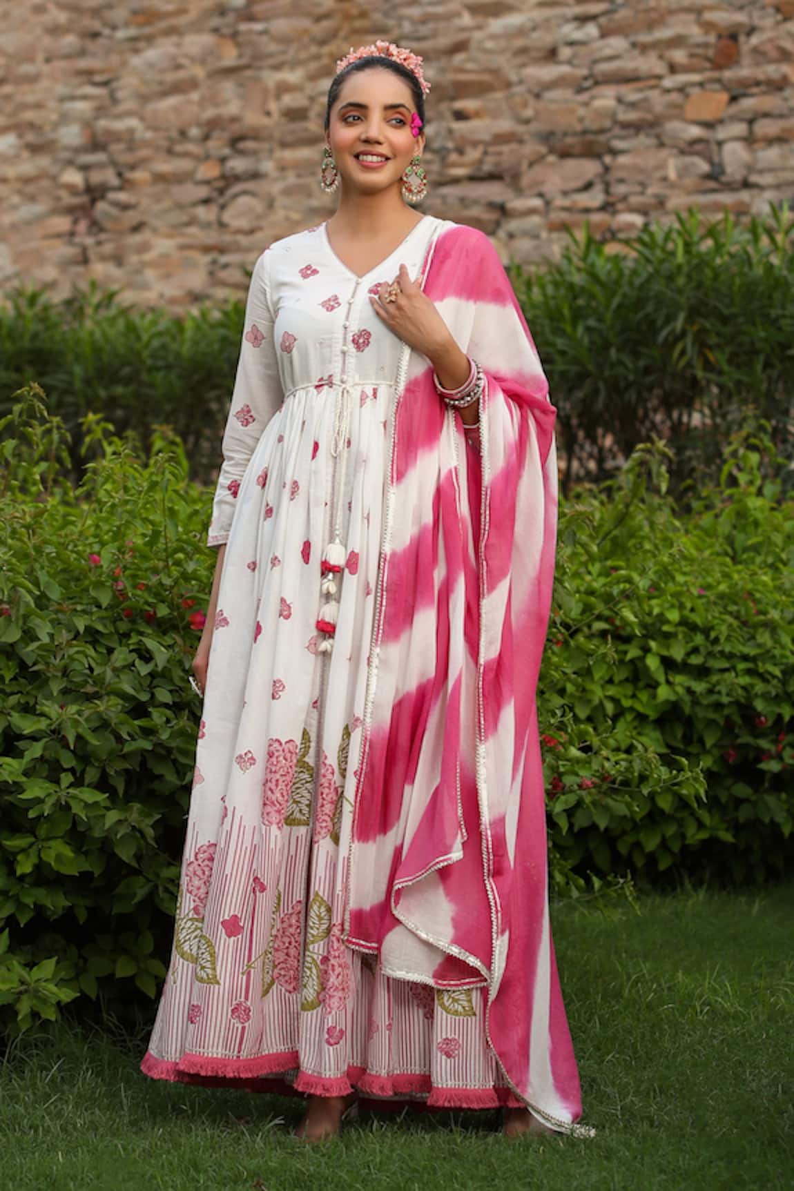 Bairaas Hand Block Print Anarkali With Dupatta