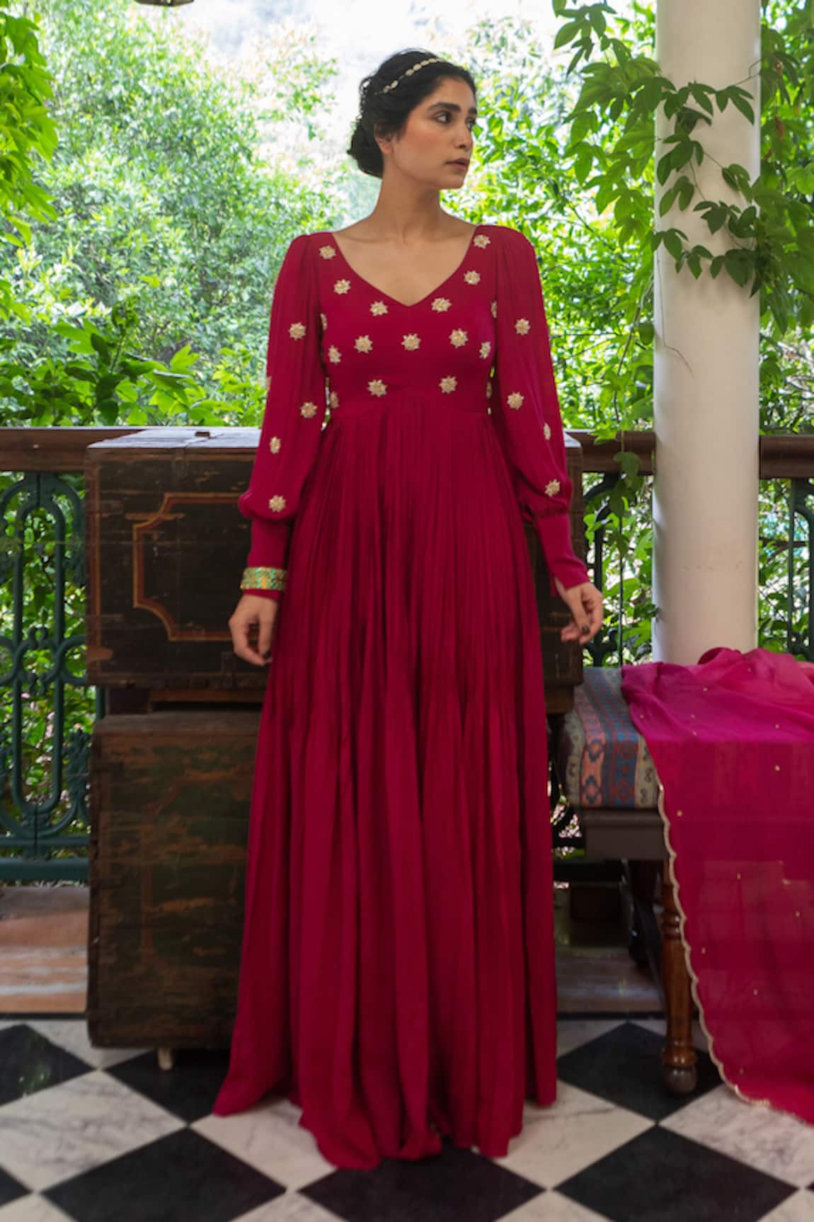 Ease Flower Butti Embroidered Yoke Anarkali With Dupatta
