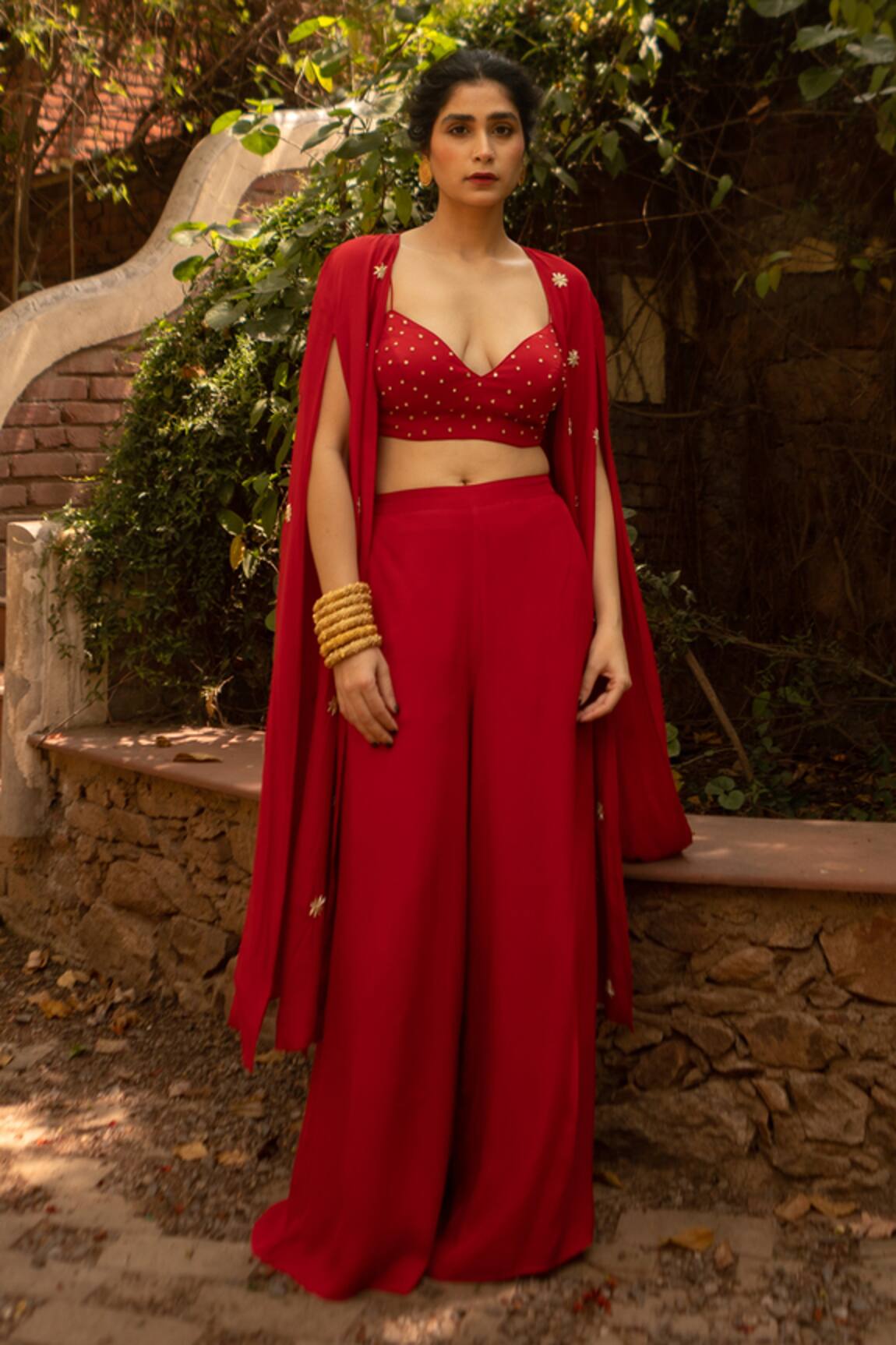 EASE Floral Butti Embroidered Jacket Palazzo Set