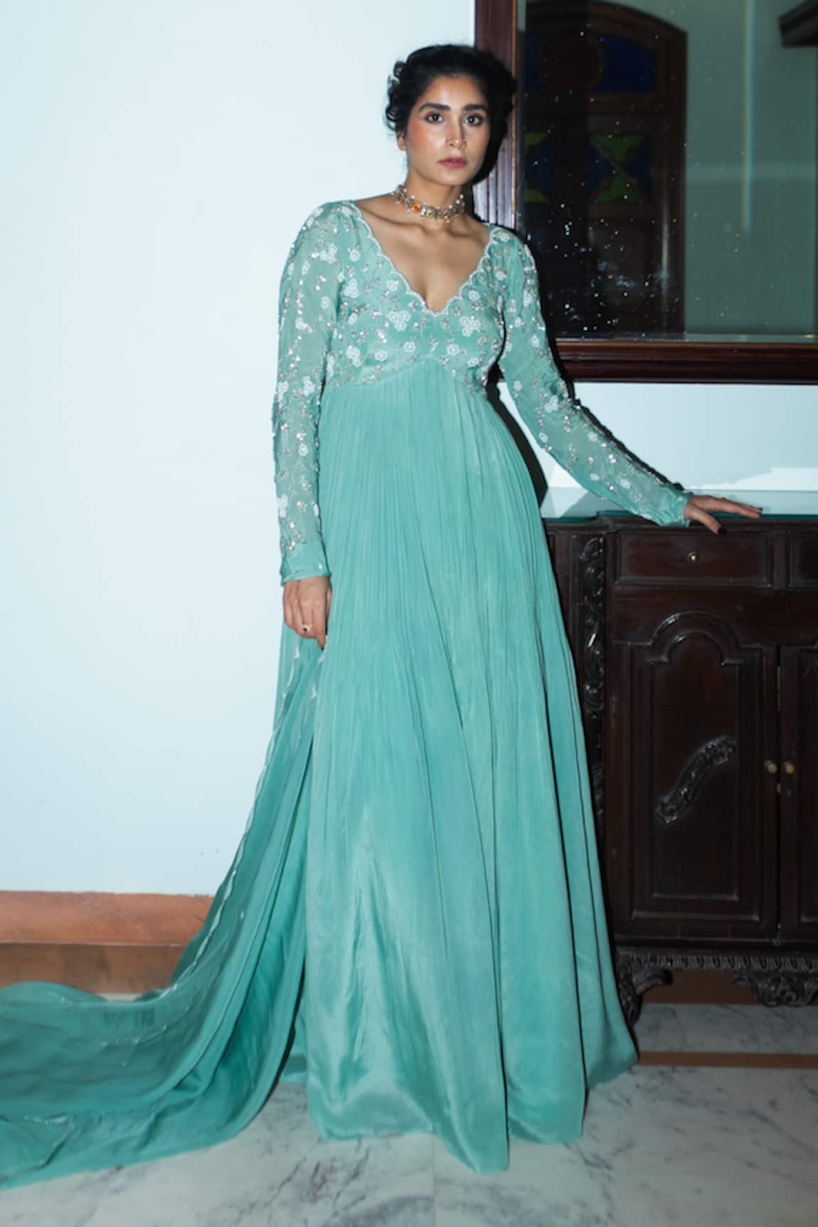 EASE Nakshi Jaal Embroidered Yoke Anarkali With Dupatta