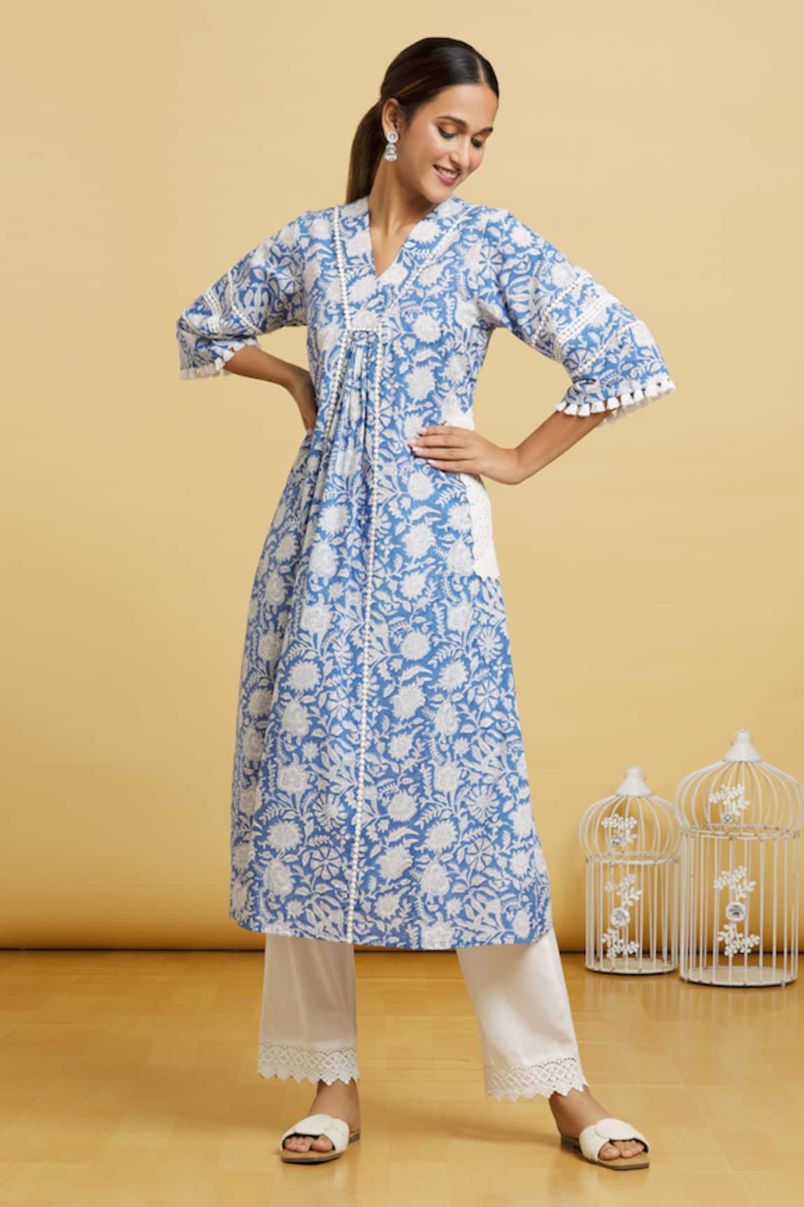 Samyukta Singhania Floral Handblock Print Kurta With Pant 