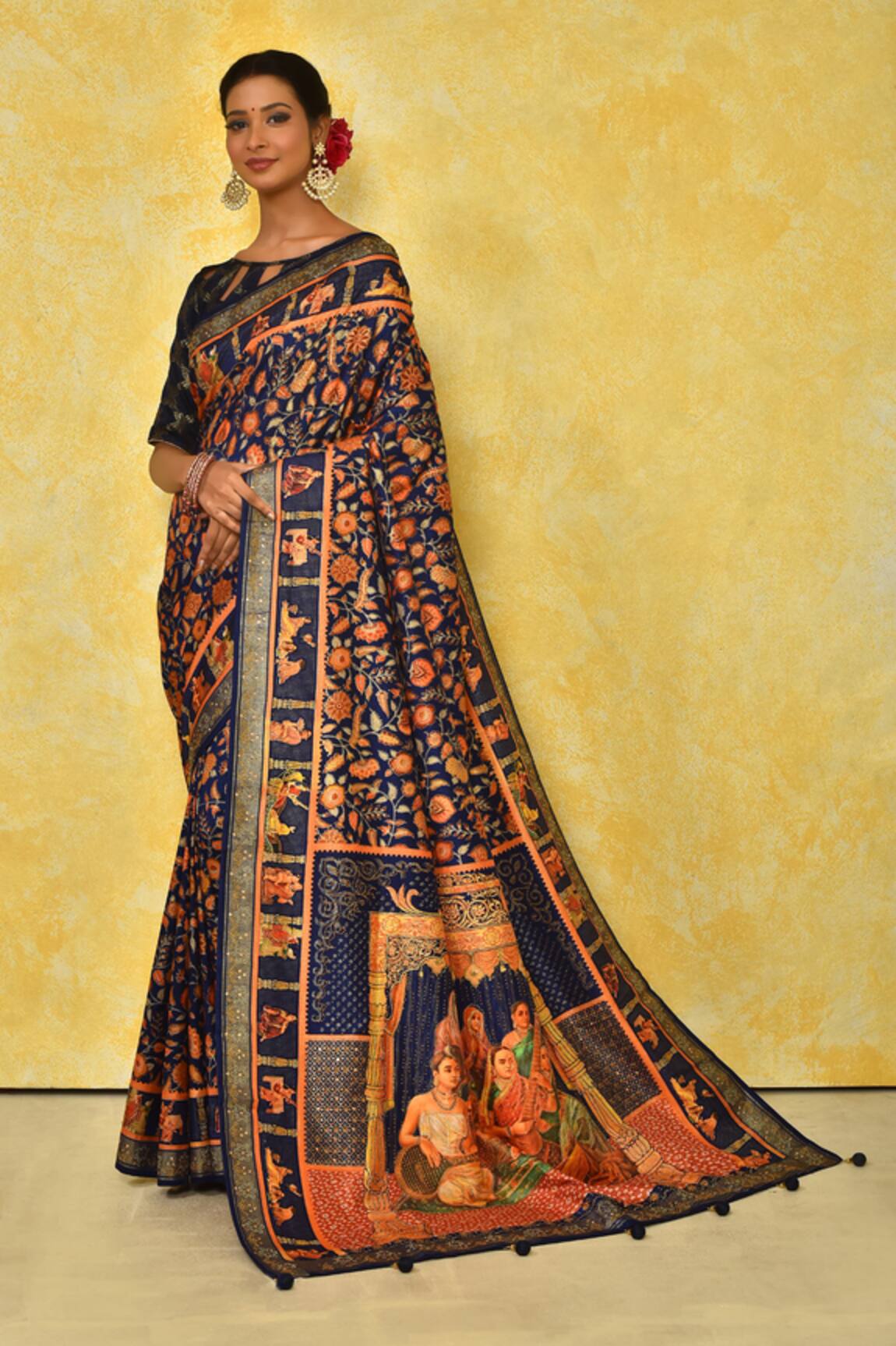 Arihant Rai Sinha Figurine & Floral Pattern Saree With Running Blouse