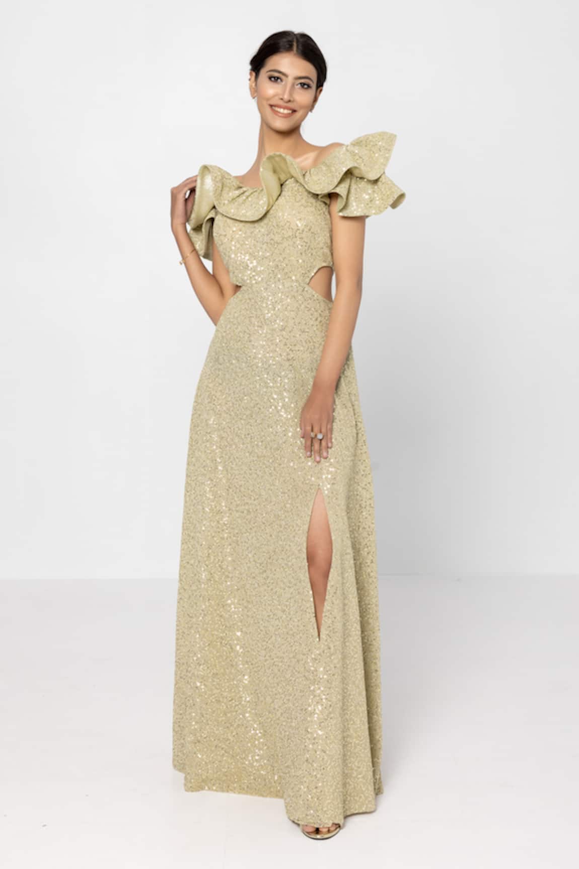 Sartoriale Sequin Embellished Side Cut Out Gown