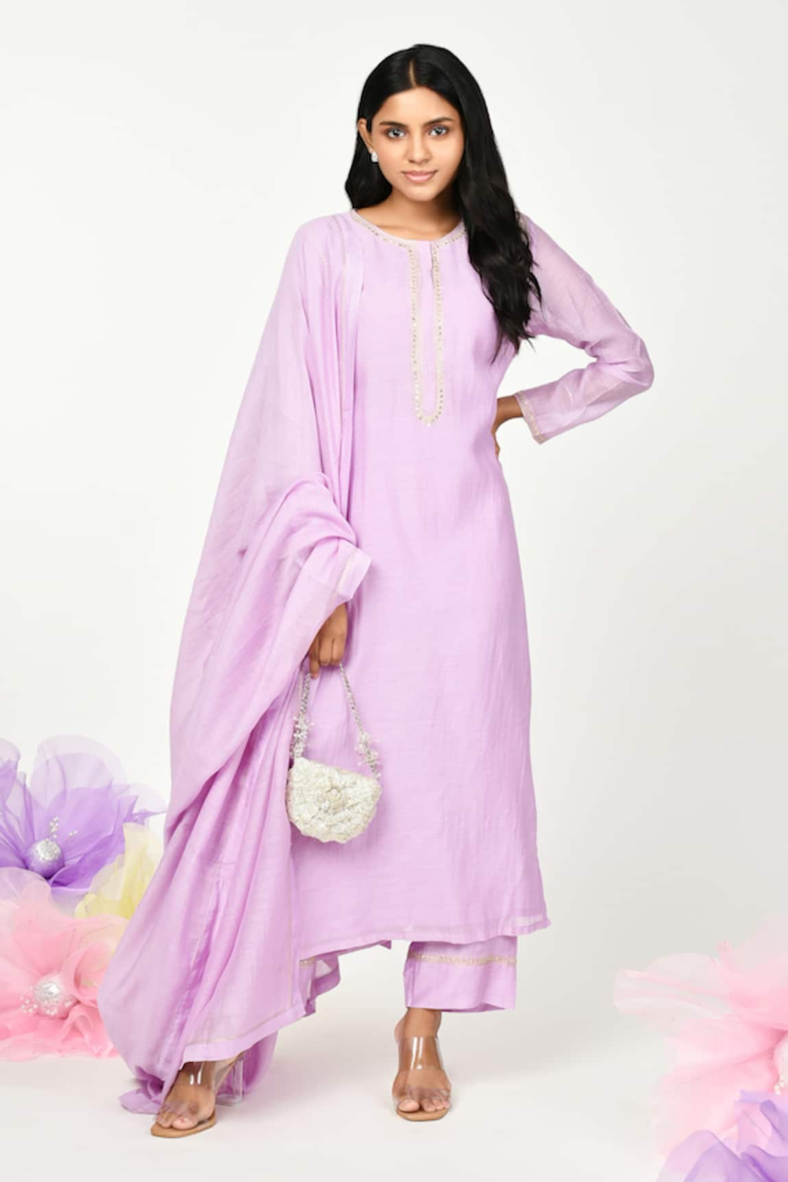 Komal Shah Tilla Chaav Chanderi Sleeve Embroidered Kurta Set