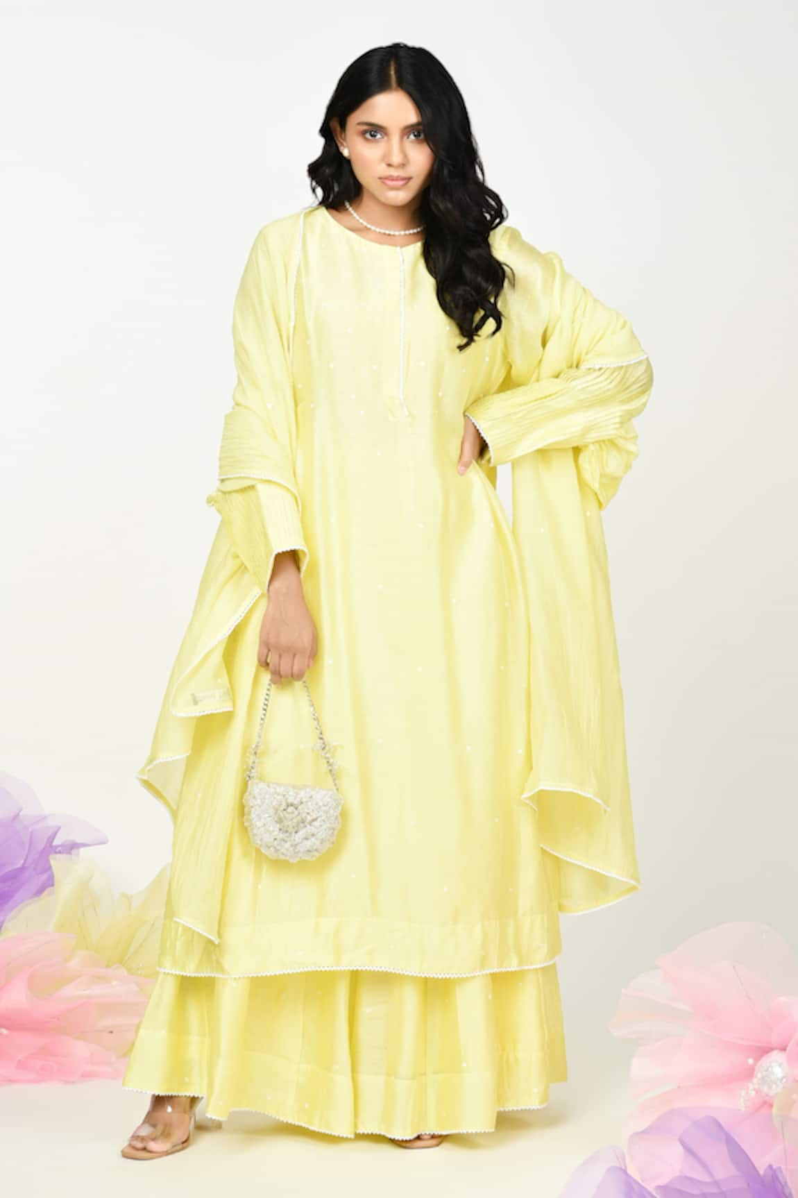 Komal Shah Chanderi Dot Embroidered Kurta Sharara Set