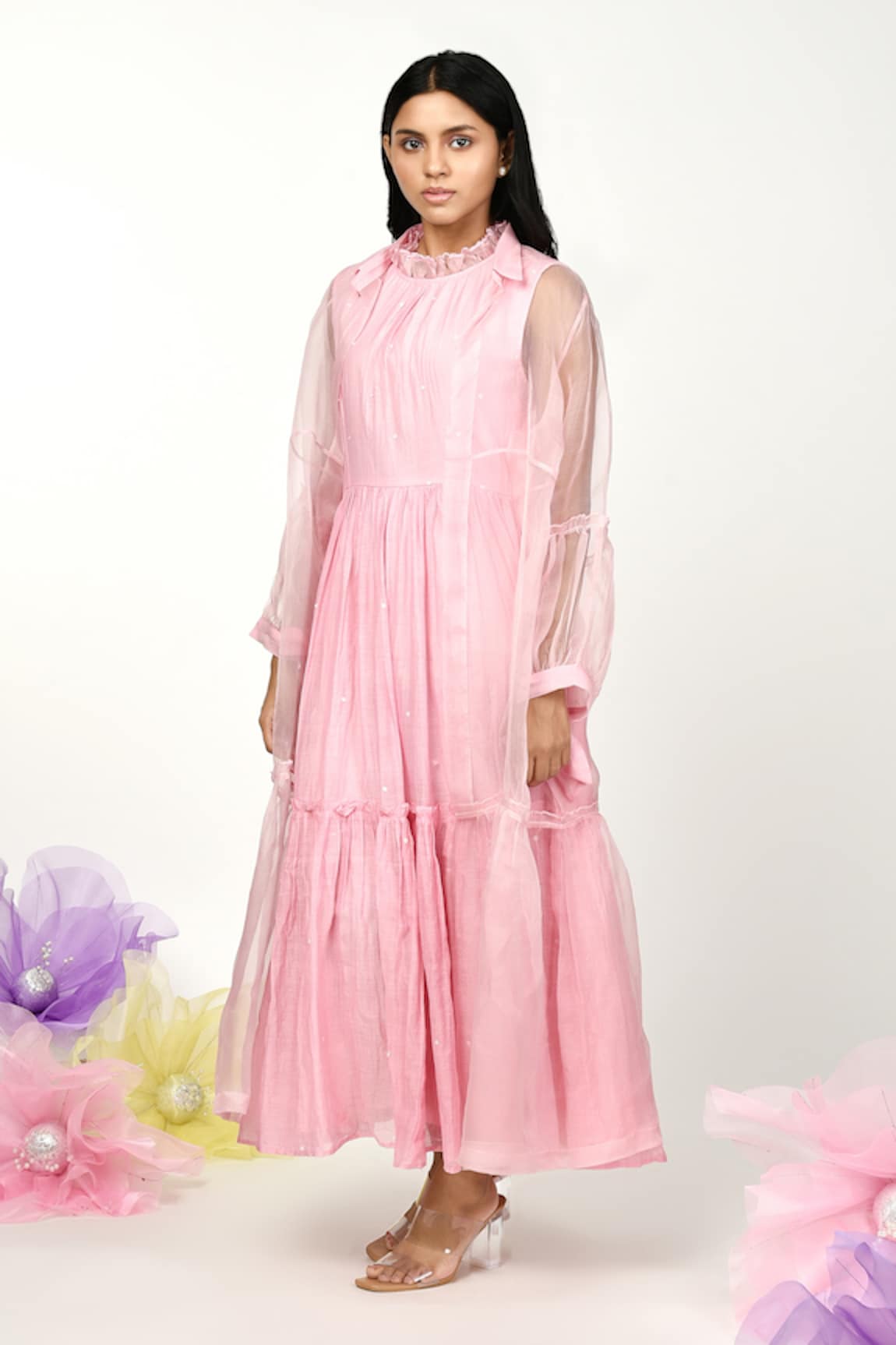 Komal Shah Chanderi Dress With Organza Jacket