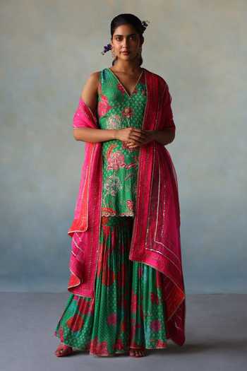 Rajiramniq Floral Blossom Print Kurta Gharara Set 