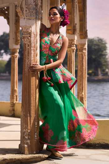 Rajiramniq Yoke Embroidered Kurta & Sharara Set