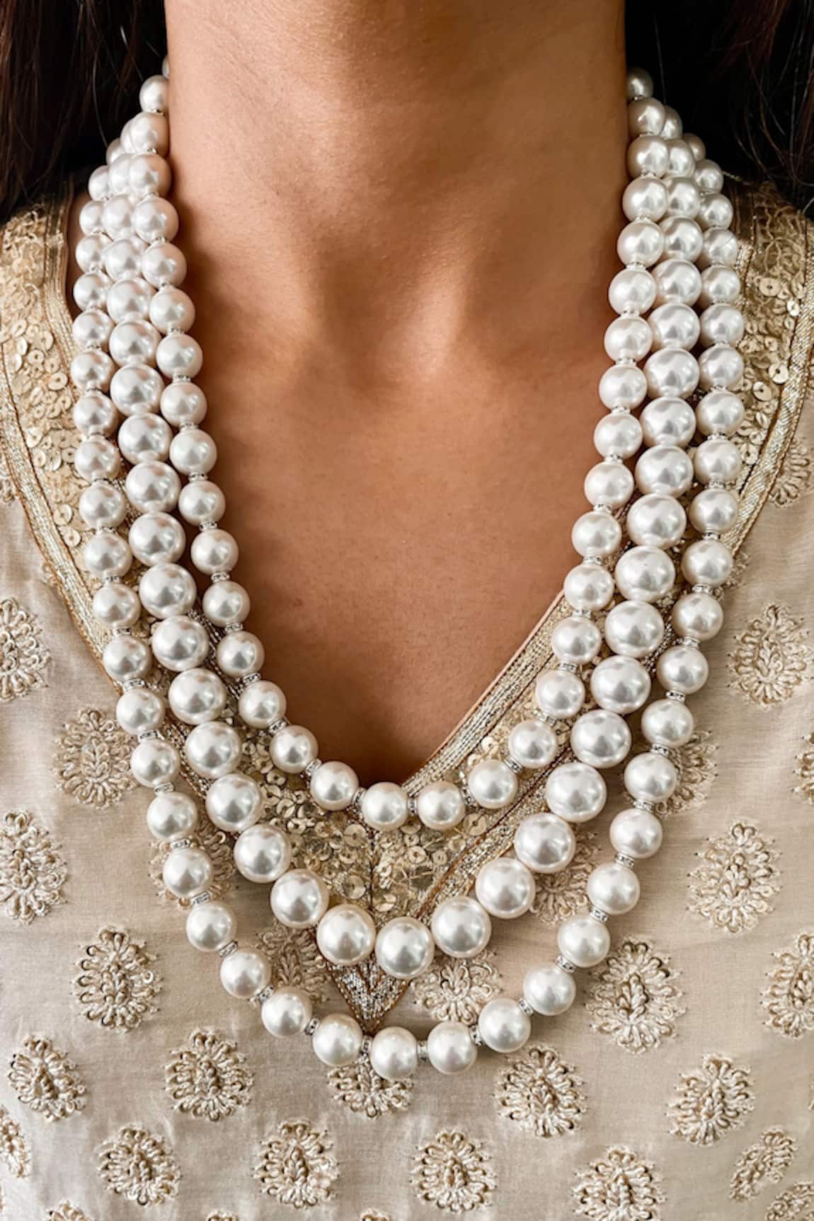 PRERTO Pearly Lunga Layered Necklace