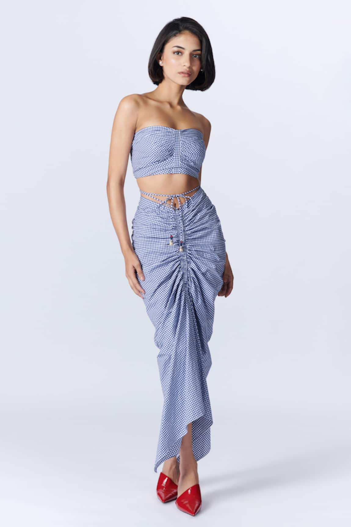 S&N By Shantnu Nikhil Gingham Pattern Pleated Bustier 