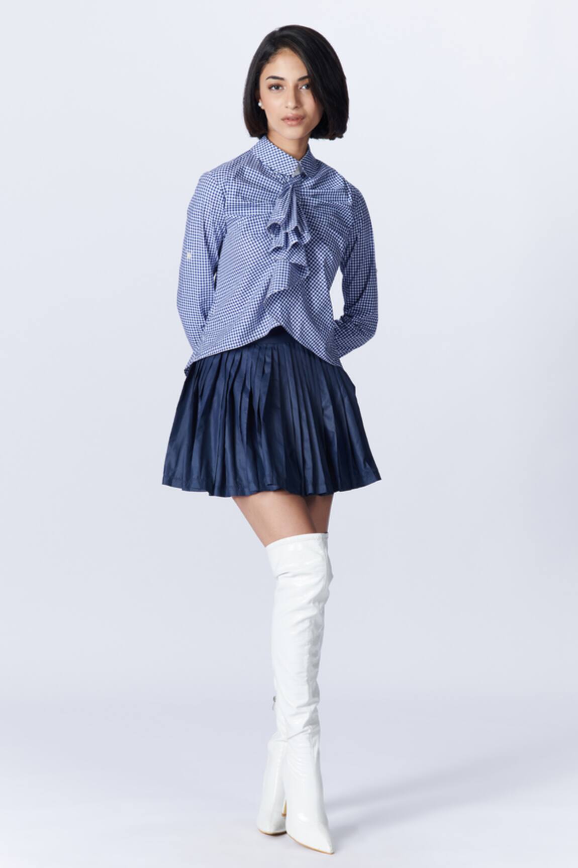 S&N by Shantnu Nikhil Gingham Pattern Draped Shirt 