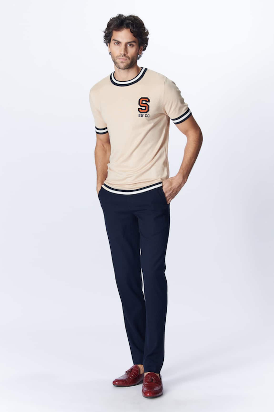 S&N by Shantnu Nikhil Logo Patchwork Knit T Shirt