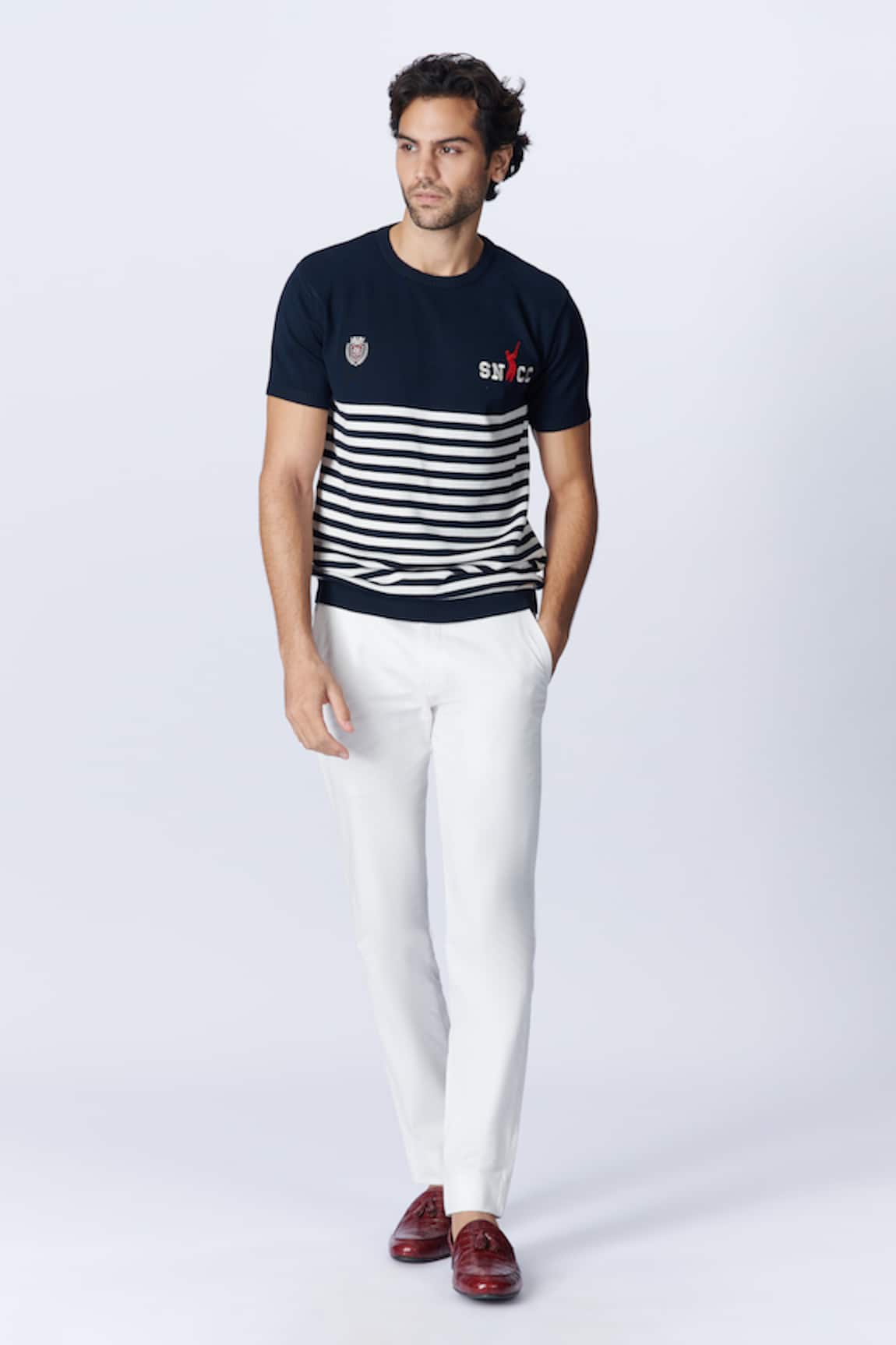 S&N by Shantnu Nikhil Stripe Pattern Polo T Shirt