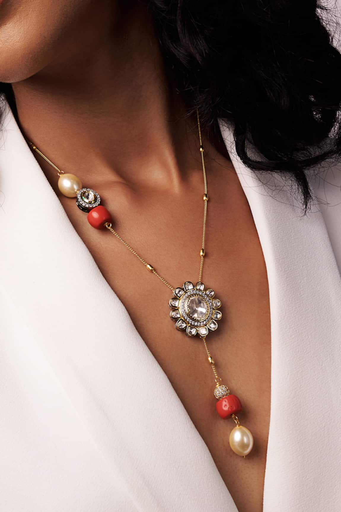 Joules By Radhika Antique Polki Coral Necklace 