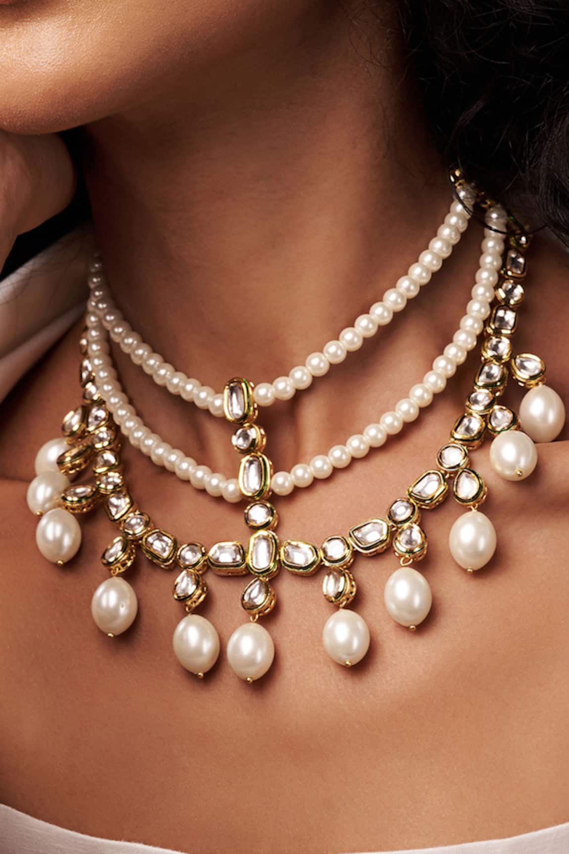 joules by radhika Kundan Polki Embellished Layered Choker Necklace