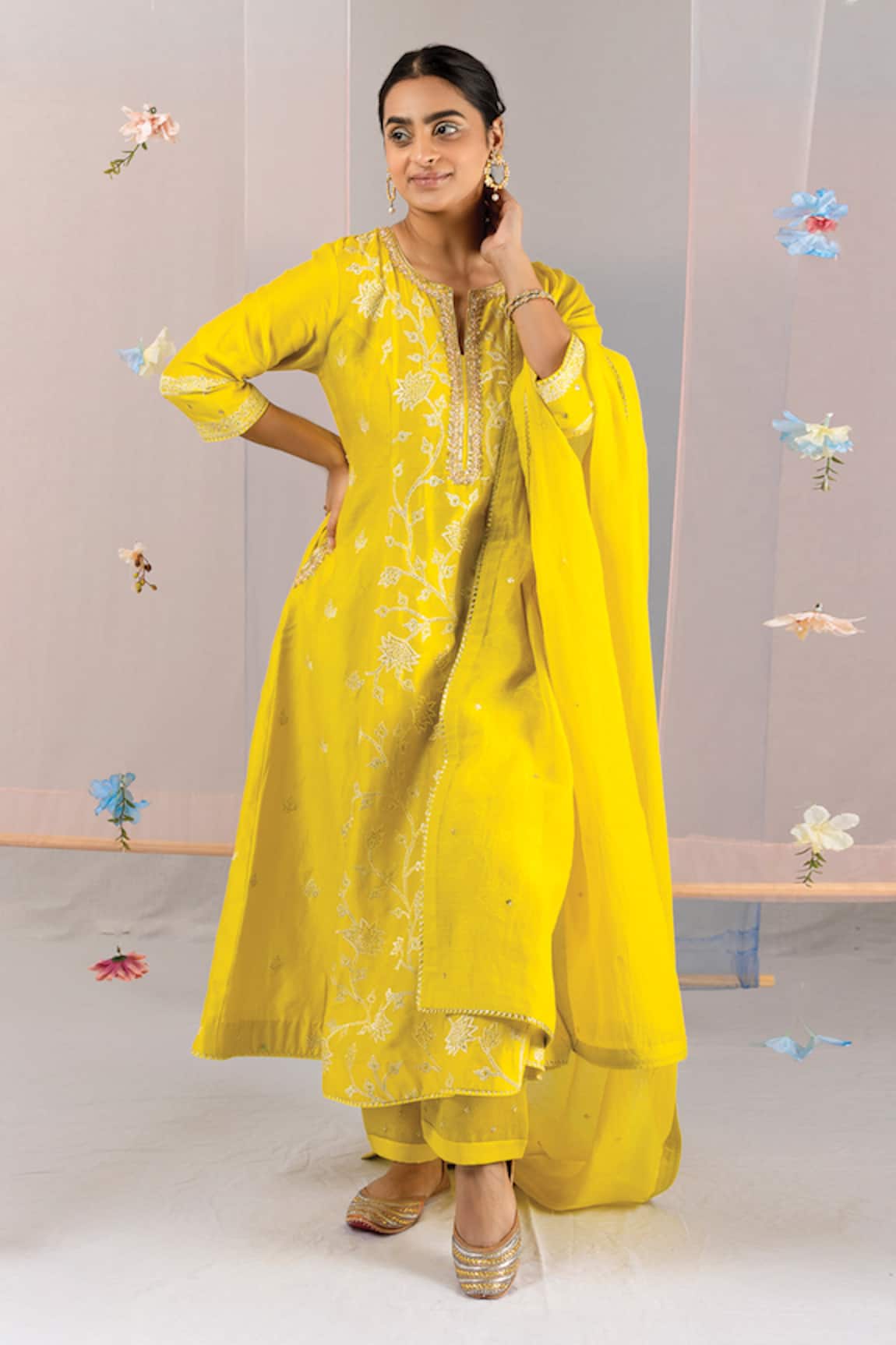 Kyra By Bhavna Lime Green Embroidered Anarkali Set