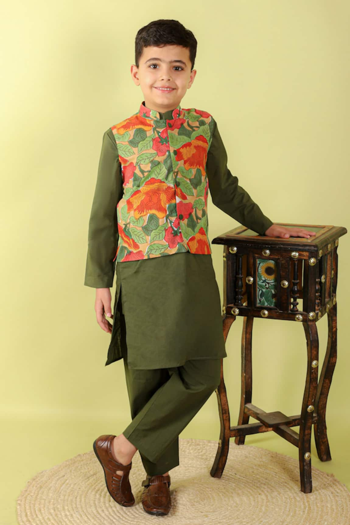 Kalp Kevin Floral Print Jacket & Kurta Set