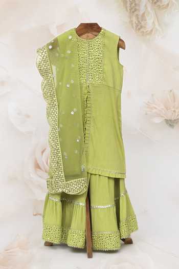 Minime Organics Mirror Embroidered Straight Kurta Sharara Set 