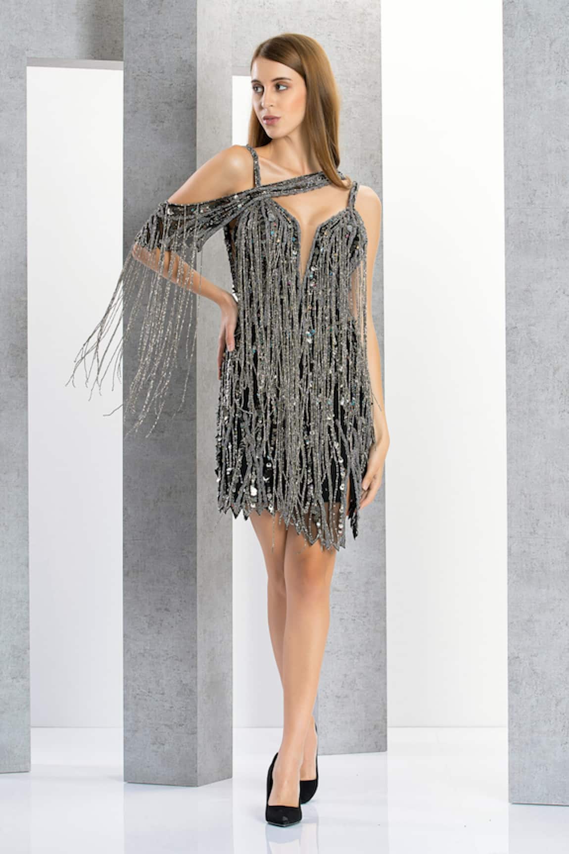 Eli Bitton Galita Dress With Jewelled Cape