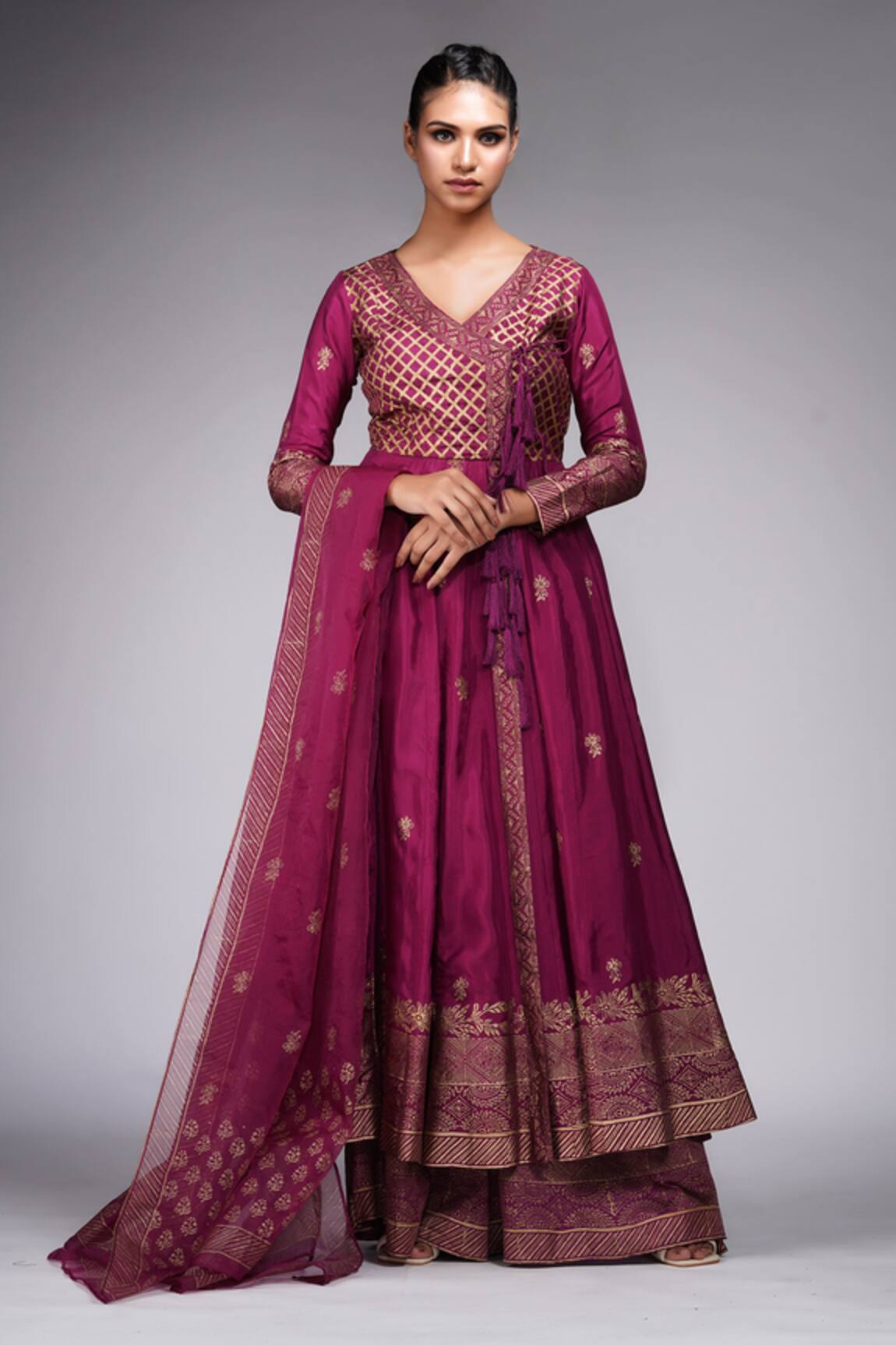 Shruti S Hand Block Print Angrakha Anarkali Sharara Set