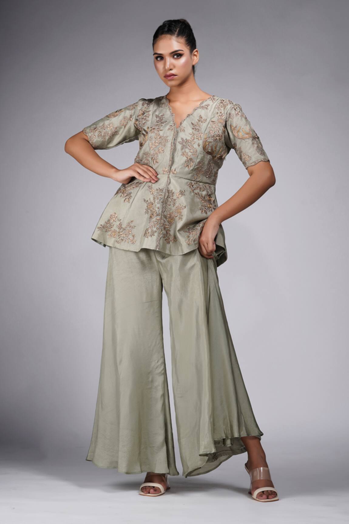 Shruti S Silk Peplum Kurta With Sharara