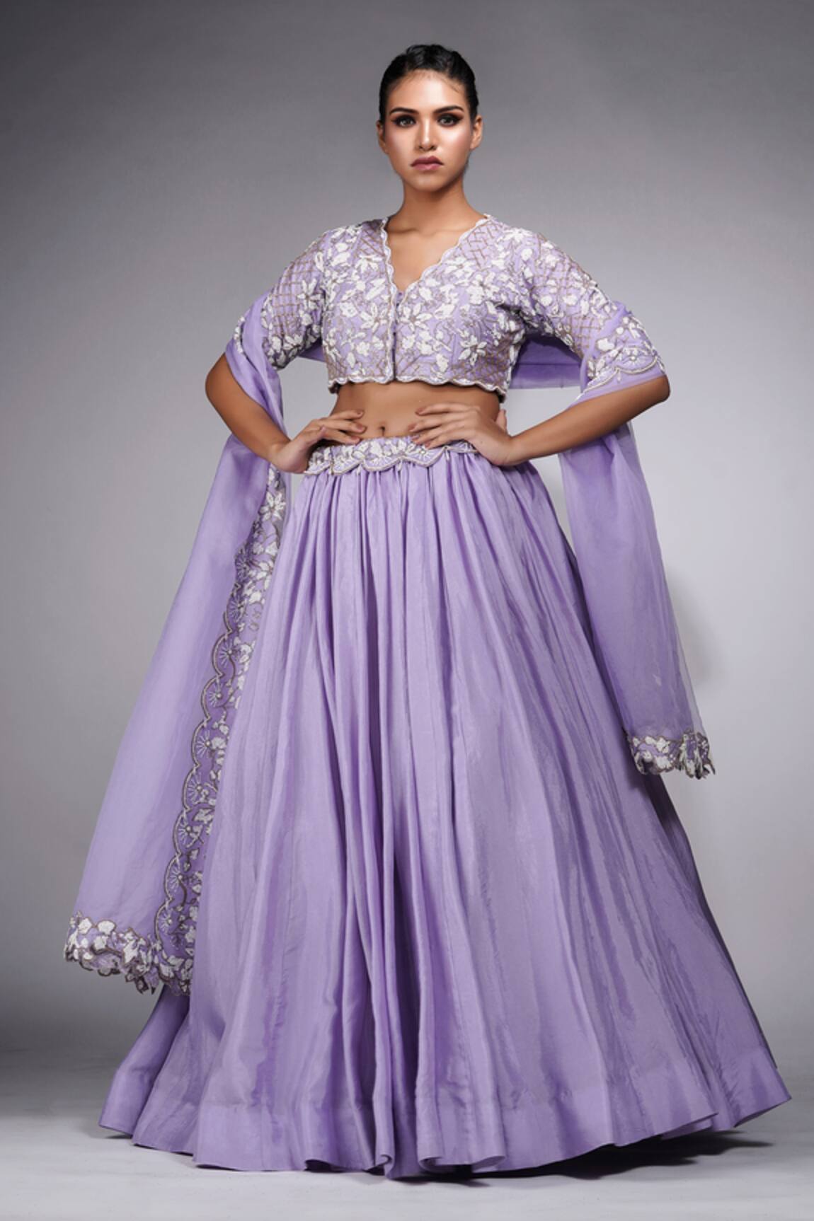 Shruti S Silk Lehenga & Floral Embroidered Blouse Set