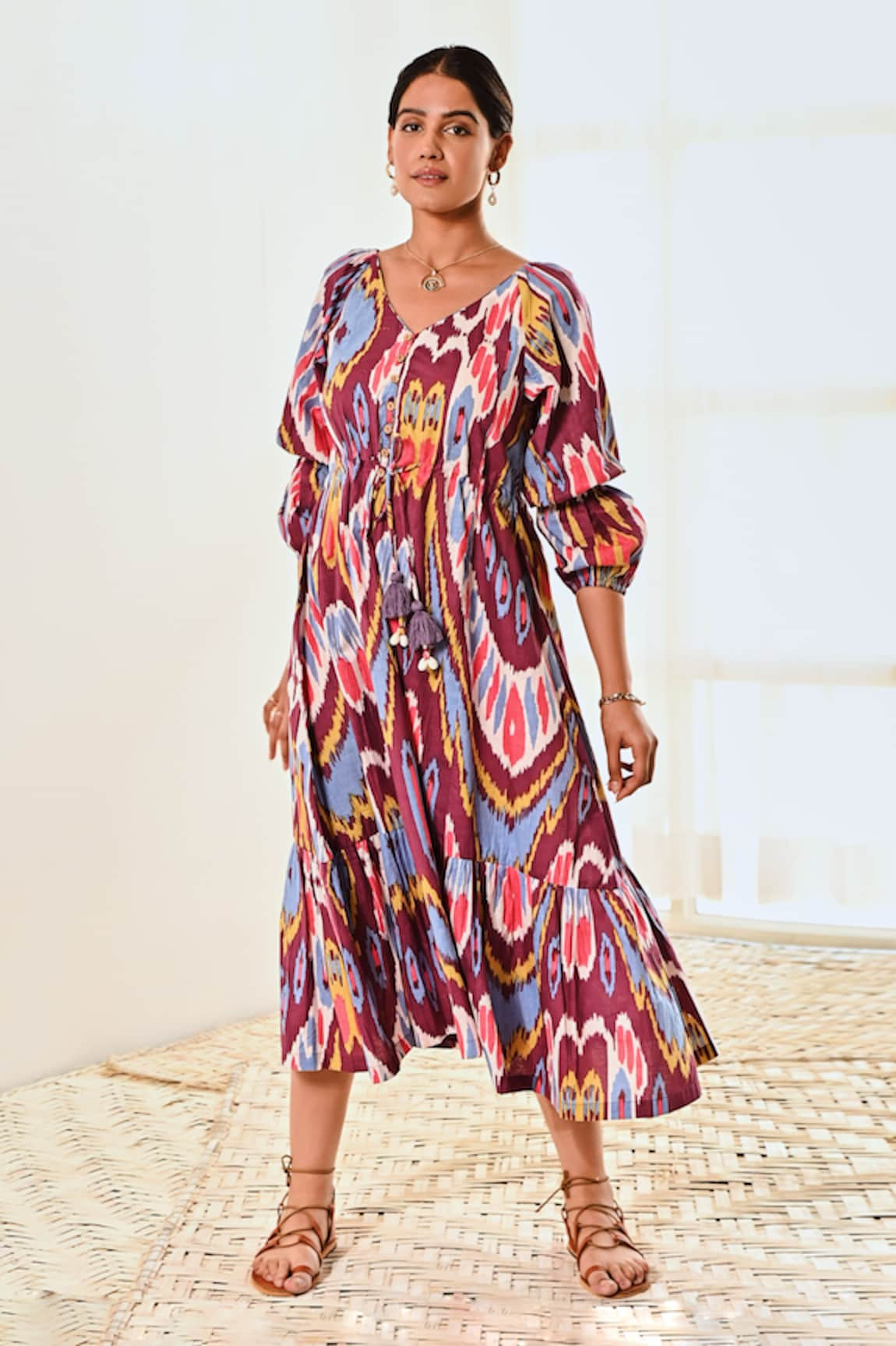 MoonTara Abstract Print Balloon Sleeve Dress