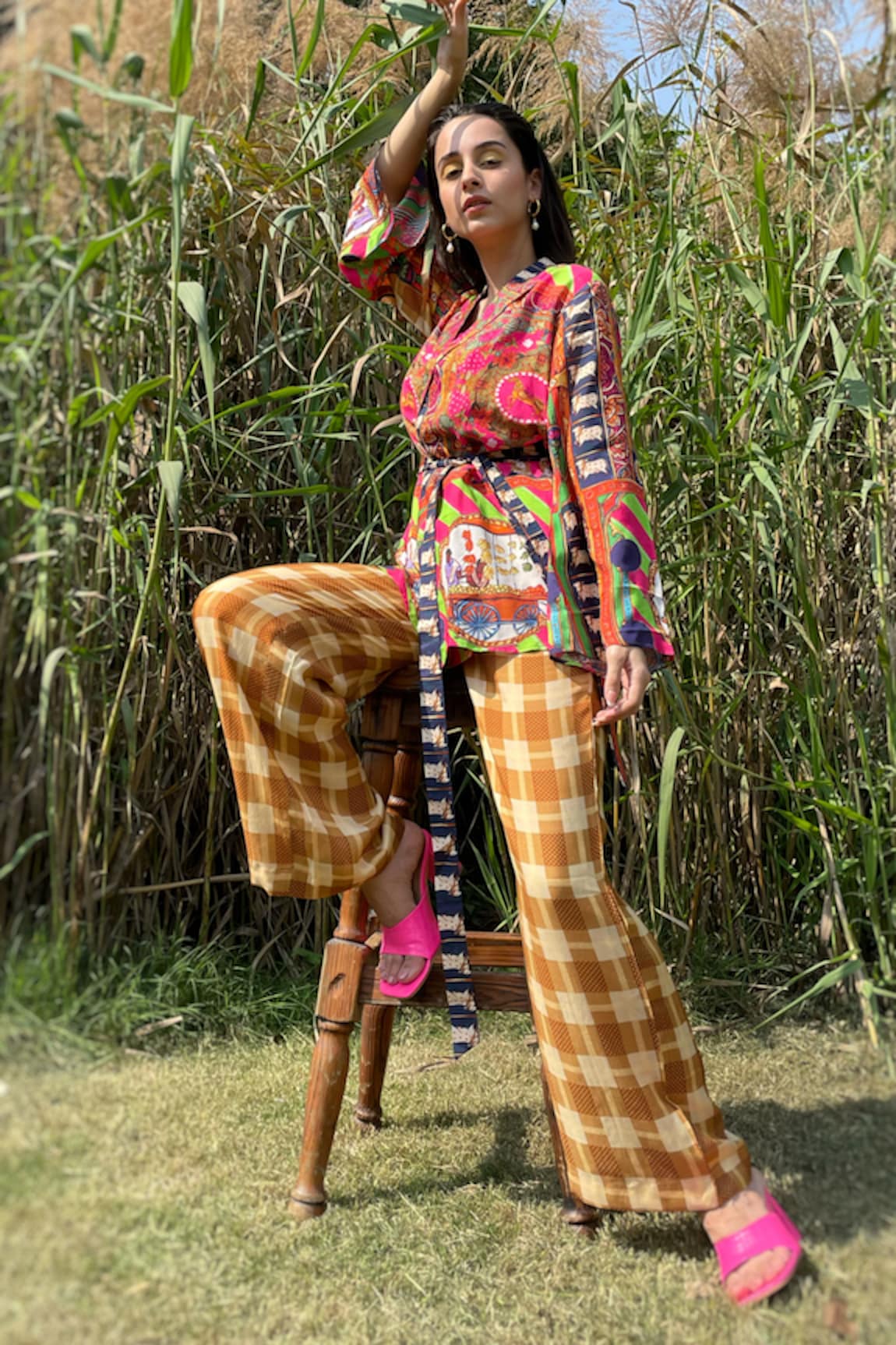 The Boozy Button Pop Art Print Wrap Top & Pant Set